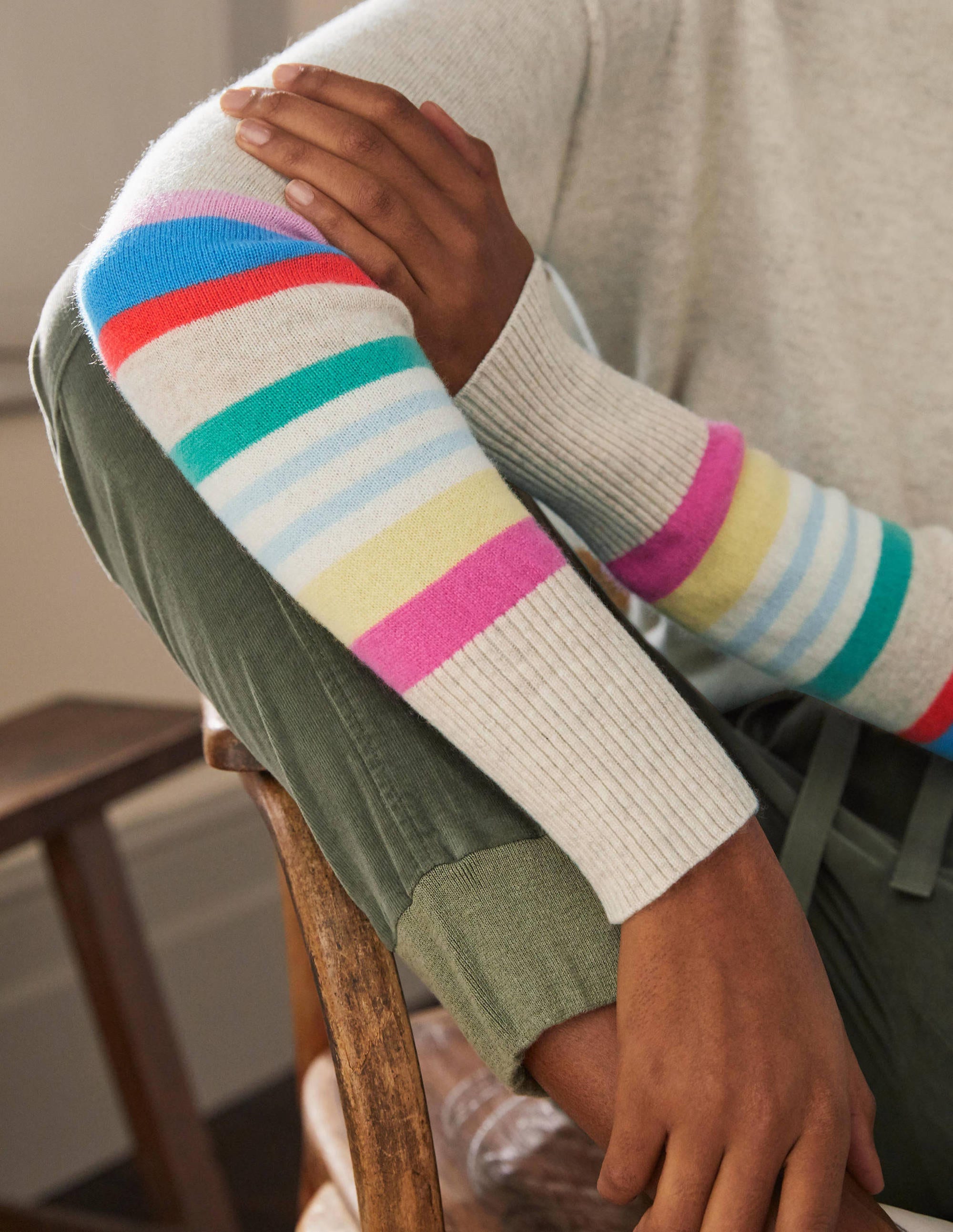 Margot Cashmere Jumper-Oatmeal/Moonstone Stripe - Image 2