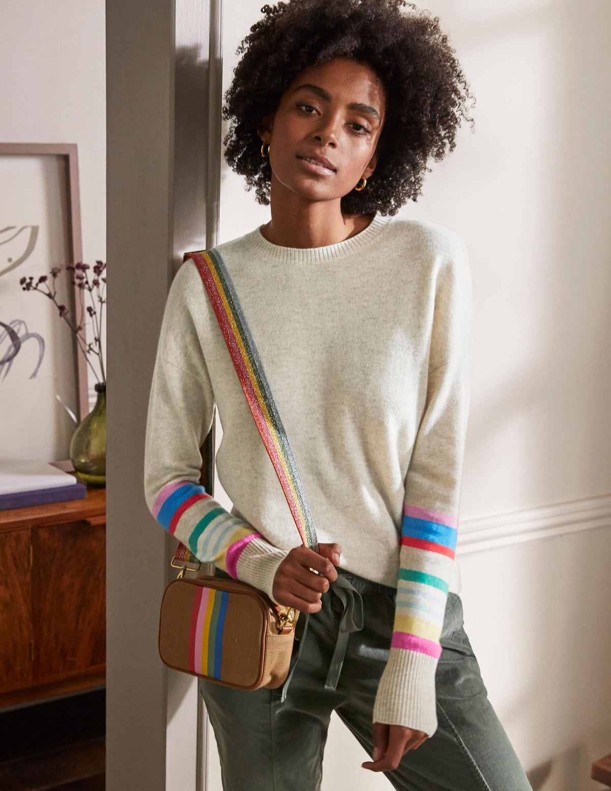 Margot Cashmere Jumper-Oatmeal/Moonstone Stripe - Image 4