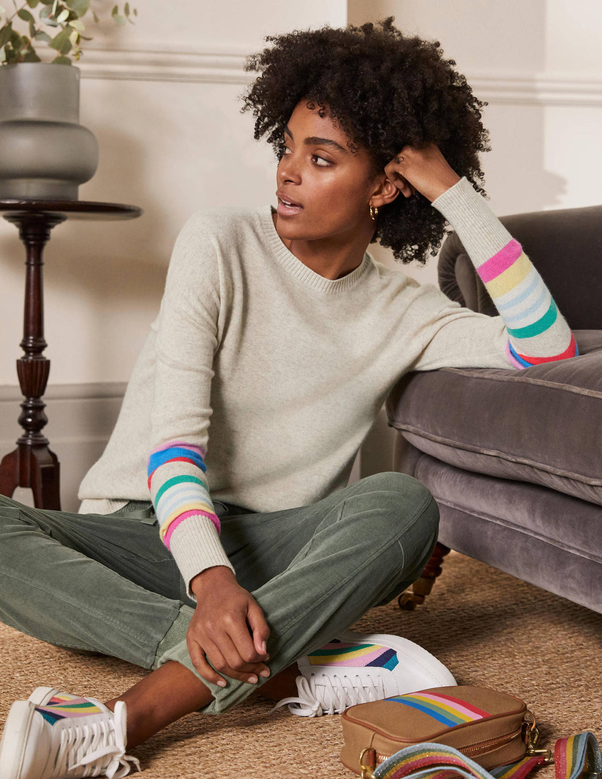 Margot Cashmere Jumper-Oatmeal/Moonstone Stripe - Image 5