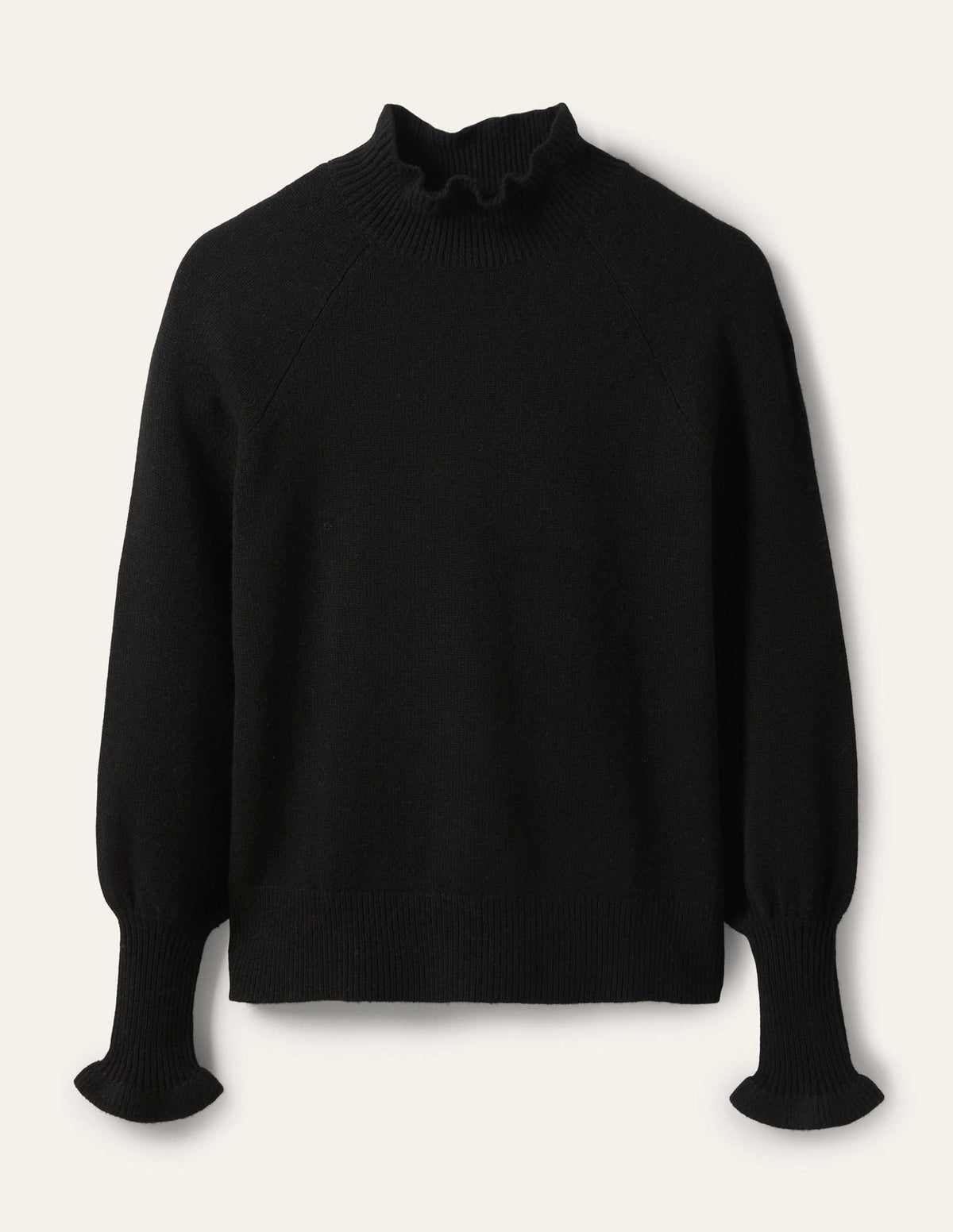 Cashmere Frill Neck Jumper-Black-5