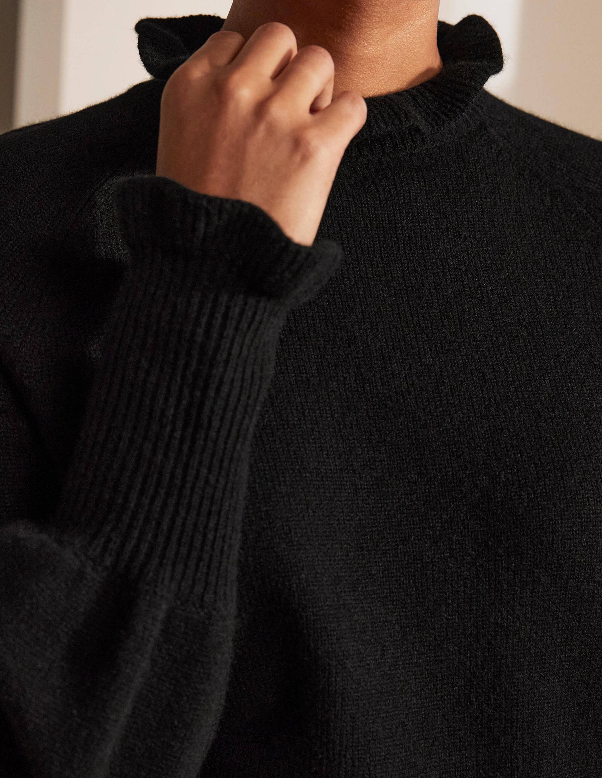 Cashmere Frill Neck Jumper-Black-2