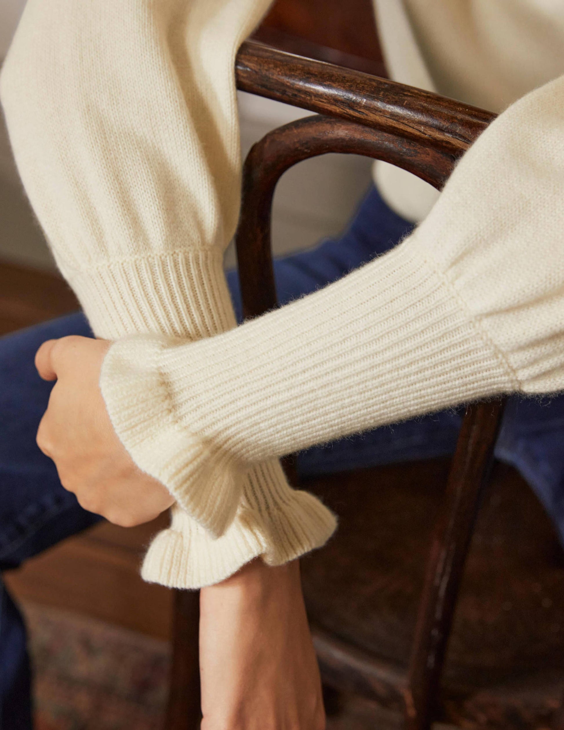 Cashmere Frill Neck Jumper-Ivory-2
