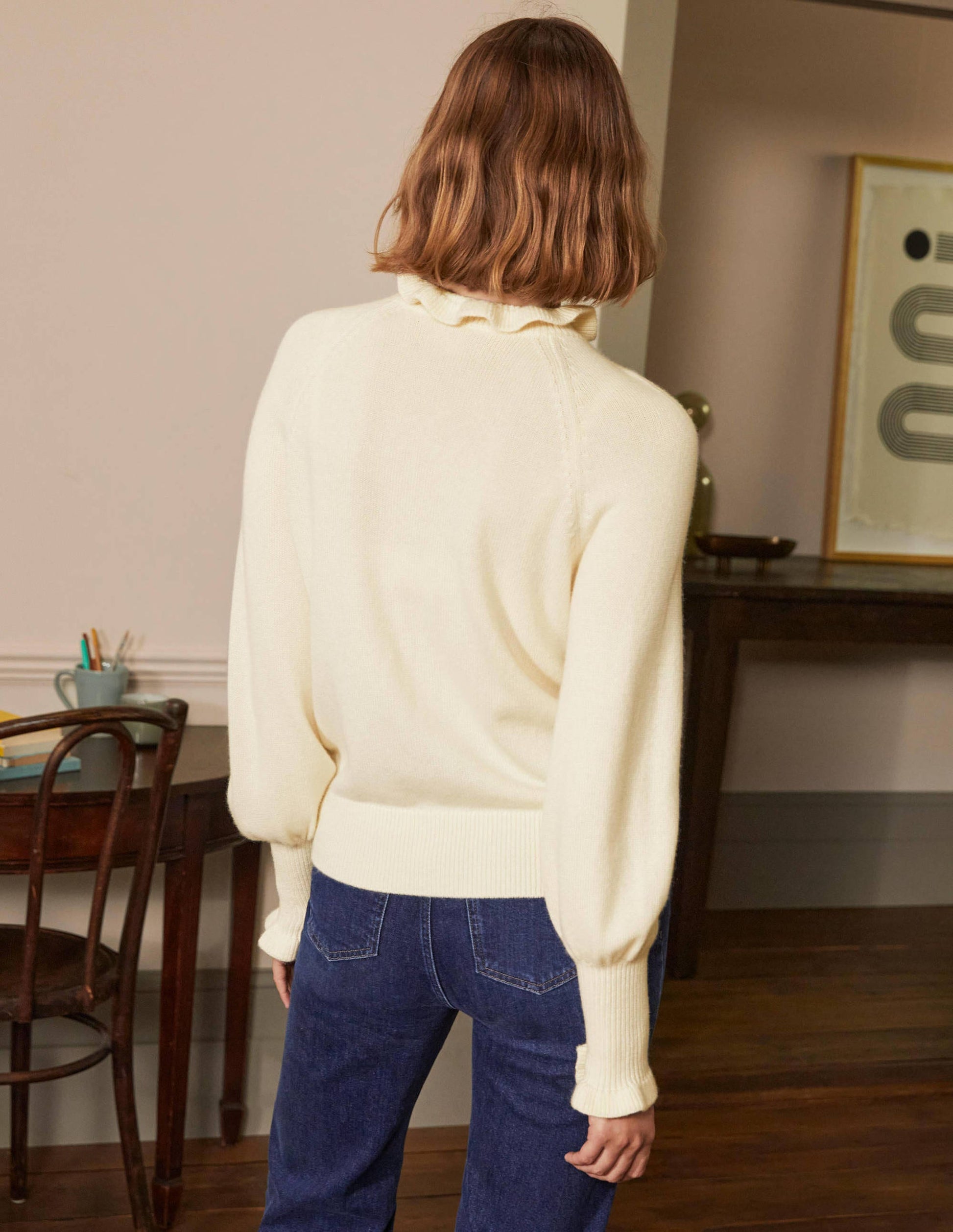 Cashmere Frill Neck Jumper-Ivory-3