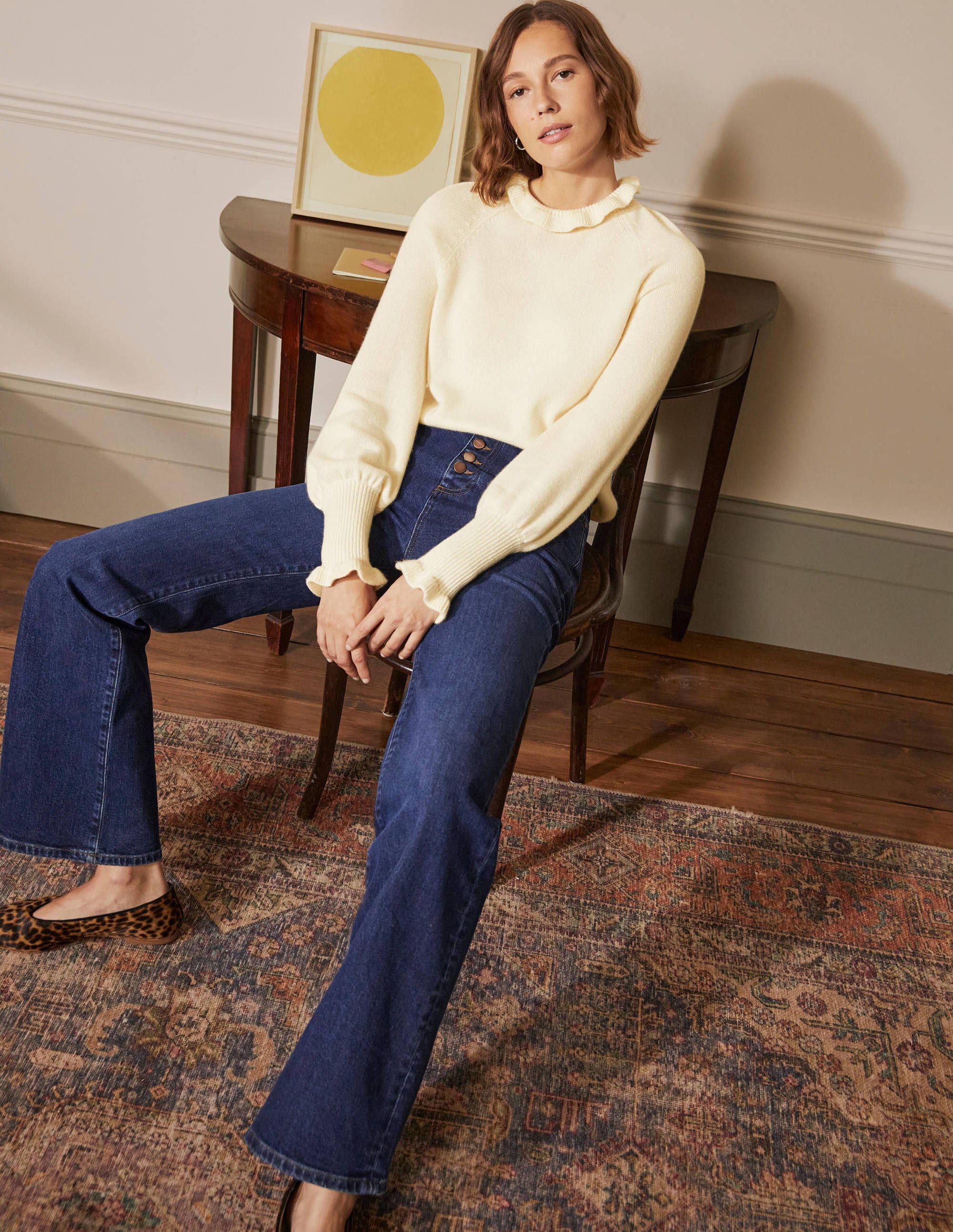 Cashmere Frill Neck Jumper-Ivory - Image 4