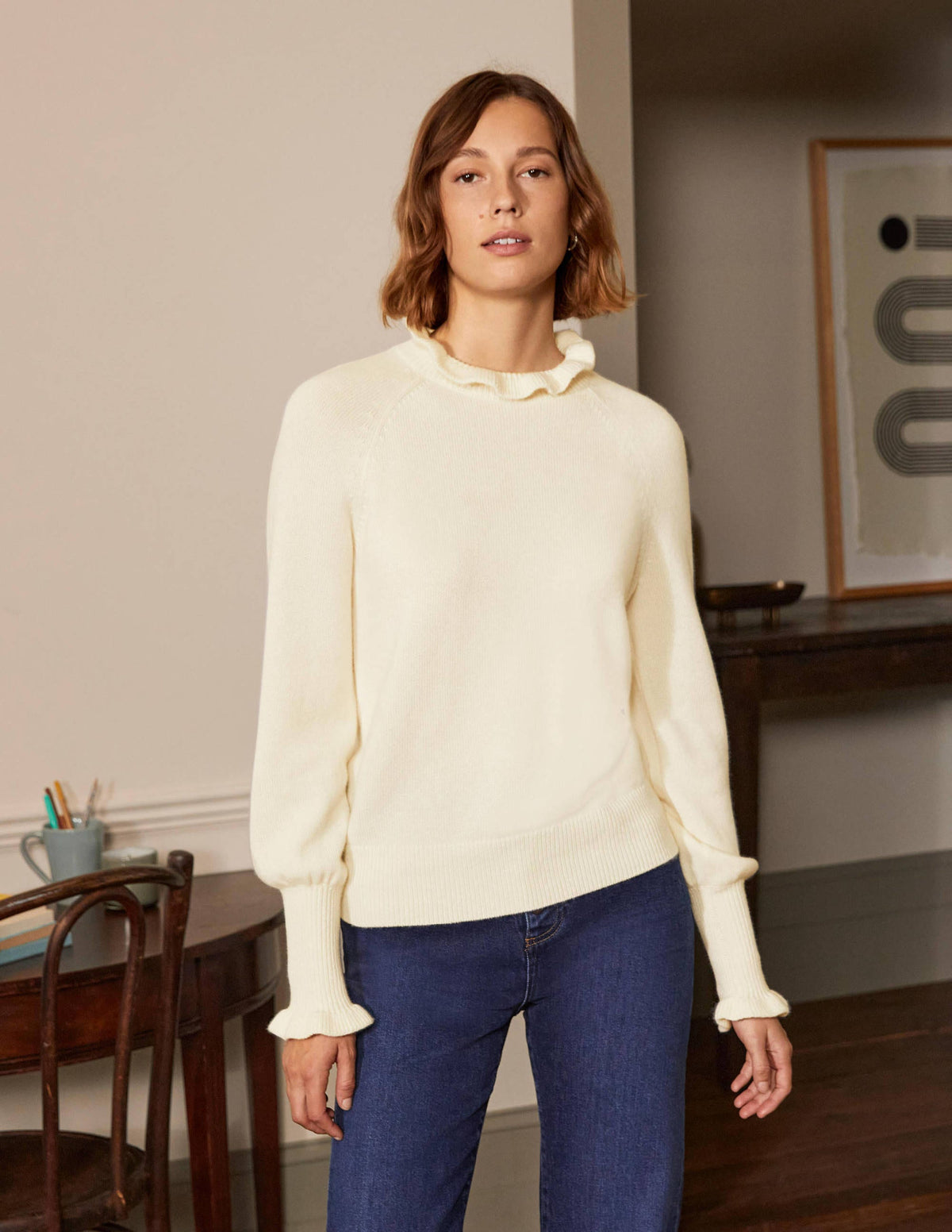 Cashmere Frill Neck Jumper-Ivory-5