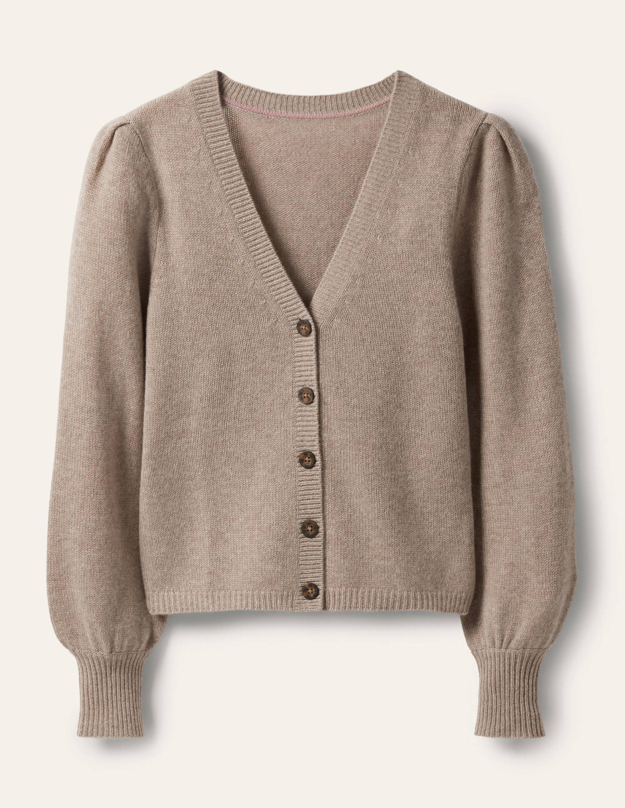 Cashmere Pleat Detail Cardigan-Mink Melange - Image 5
