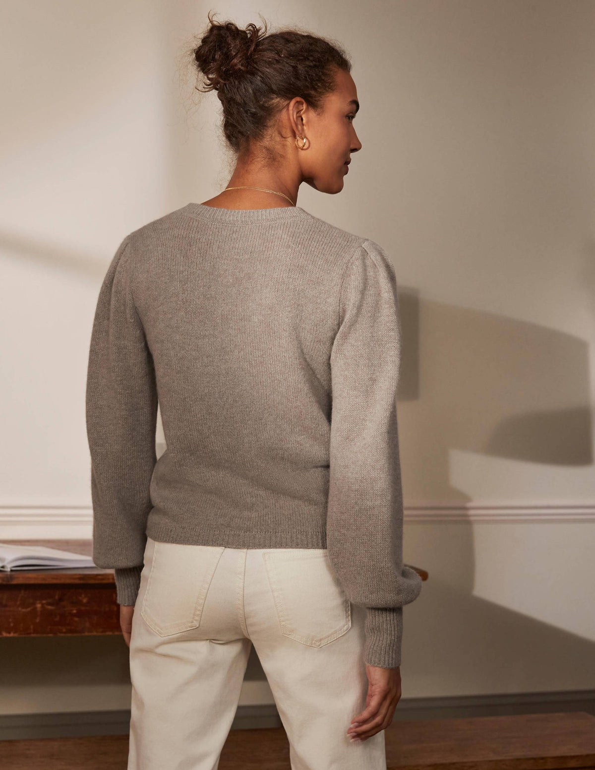 Cashmere Pleat Detail Cardigan-Mink Melange-3