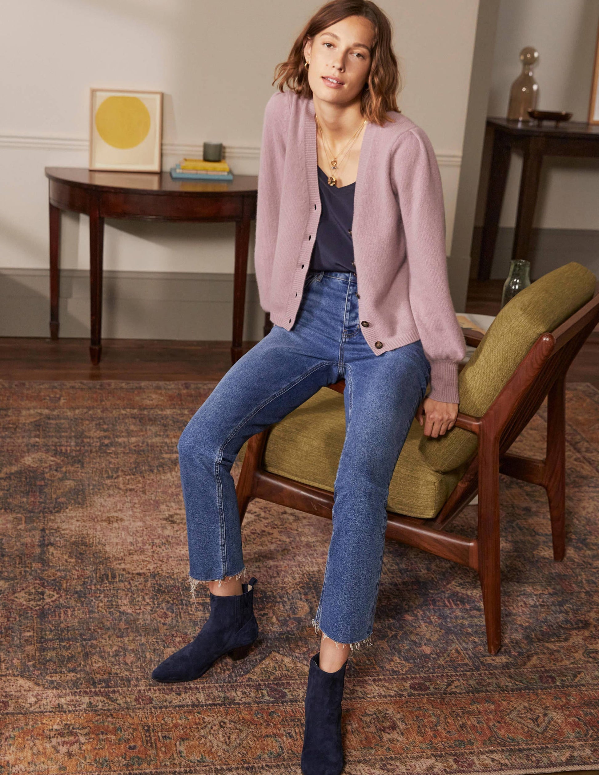 Cashmere Pleat Detail Cardigan-Violet Purple-1