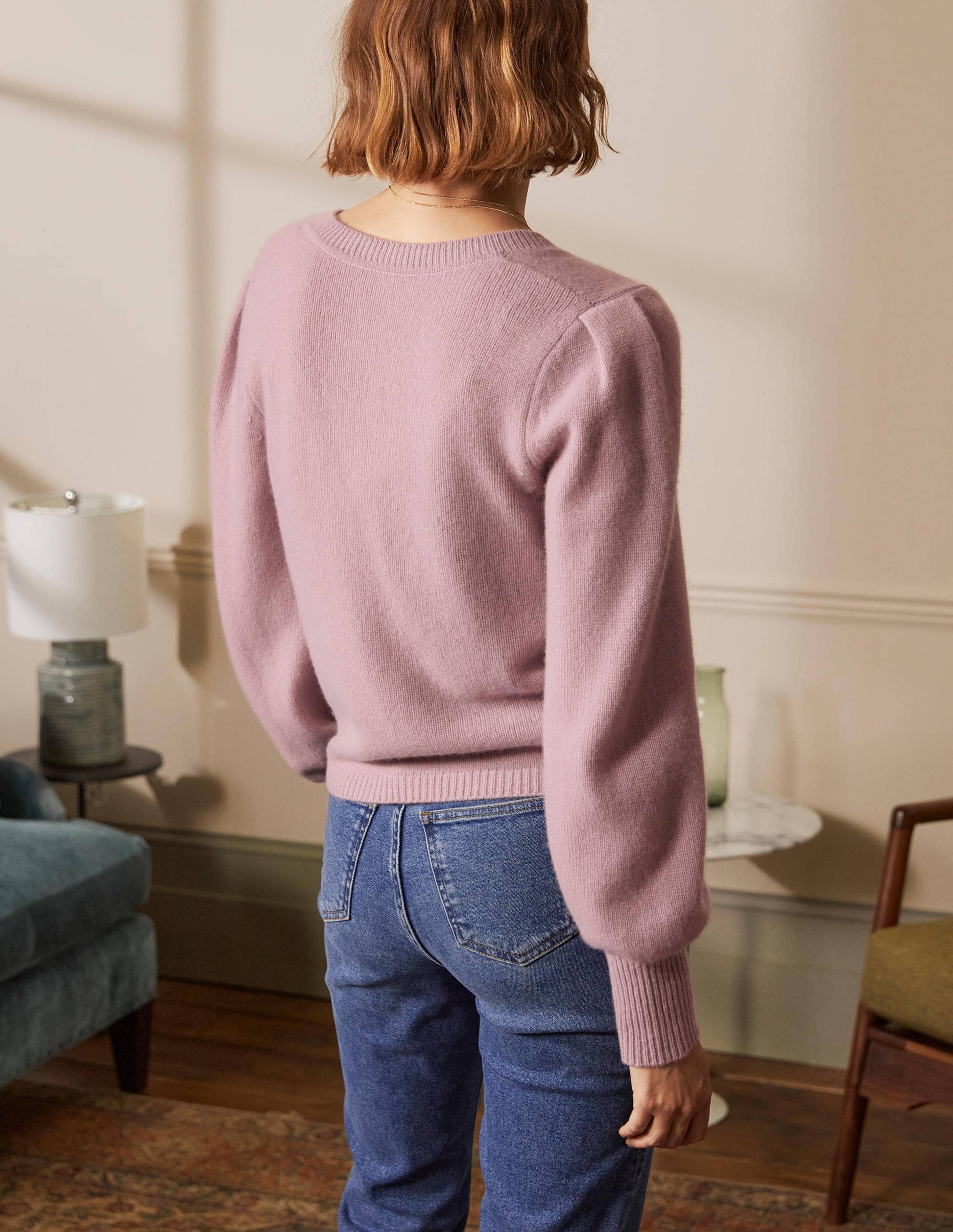 Cashmere Pleat Detail Cardigan-Violet Purple-3