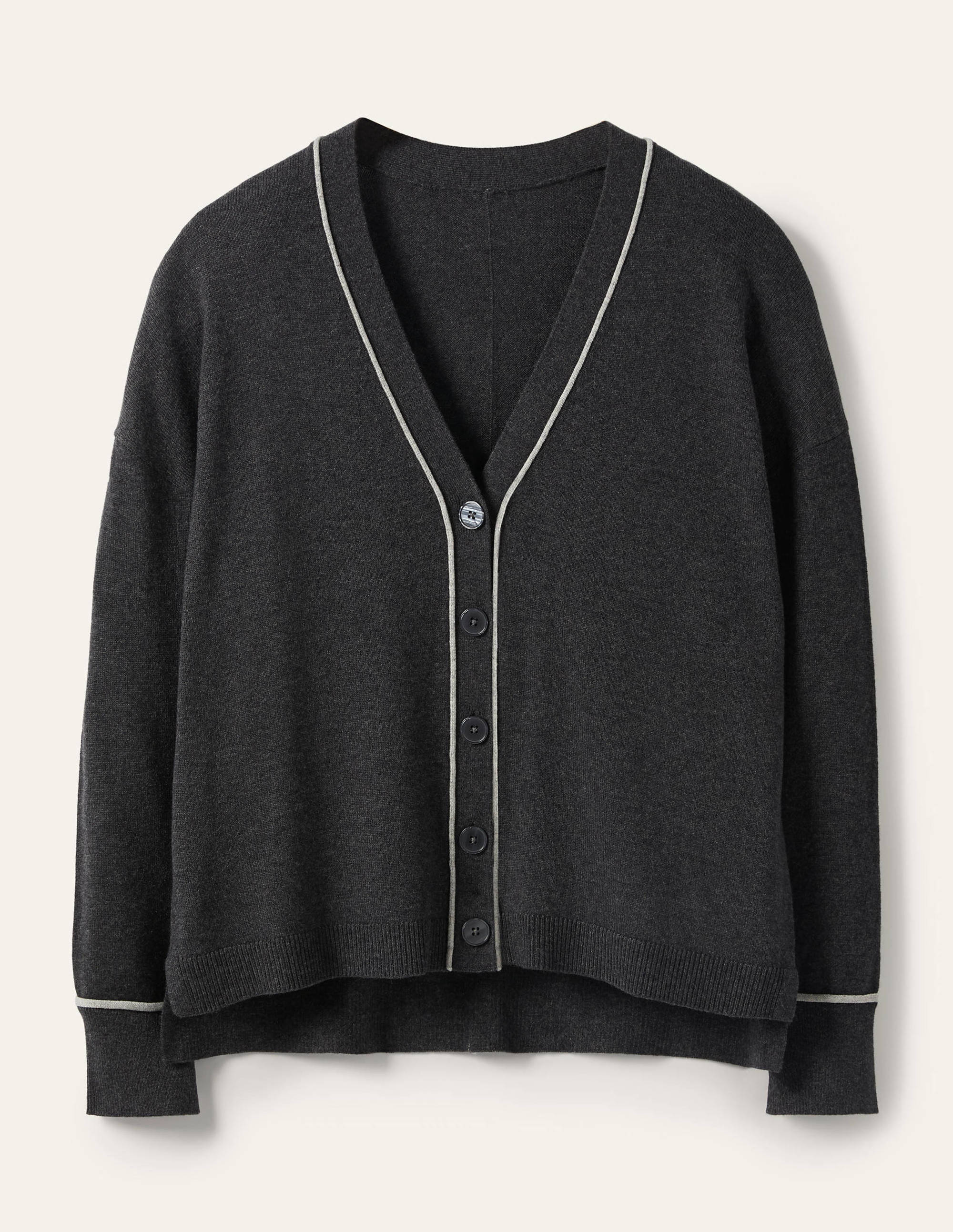 V-neck Relaxed Cardigan-Charcoal Melange - Image 5