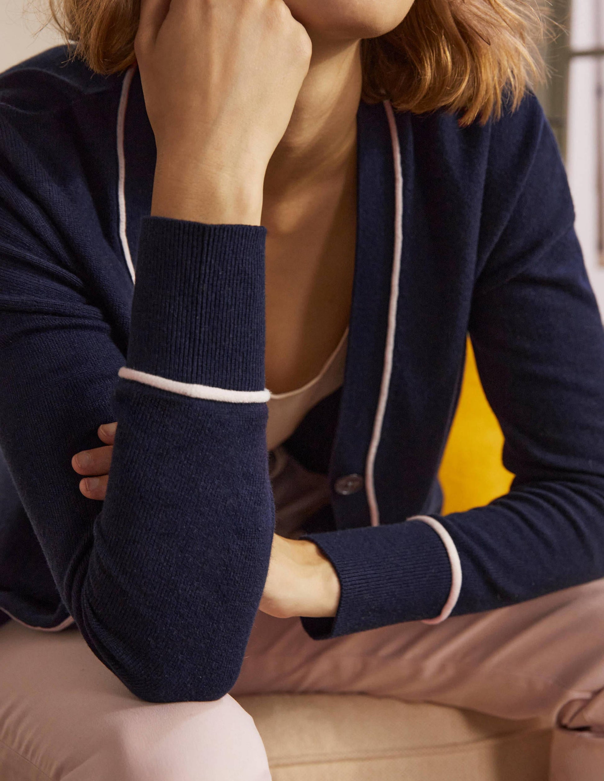 V-neck Relaxed Cardigan-Navy-2