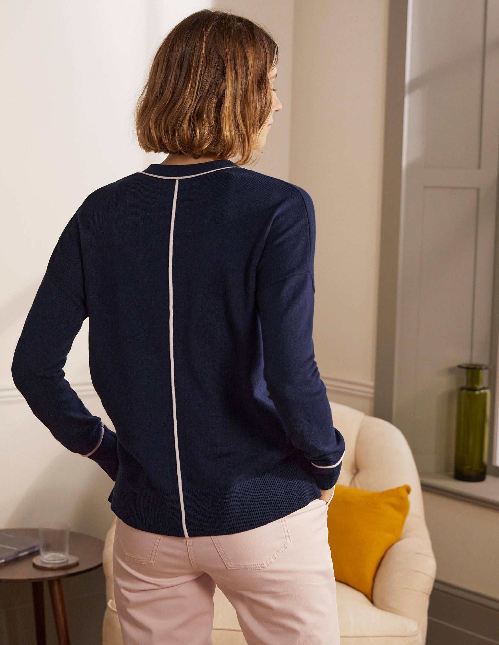 V-neck Relaxed Cardigan-Navy-3