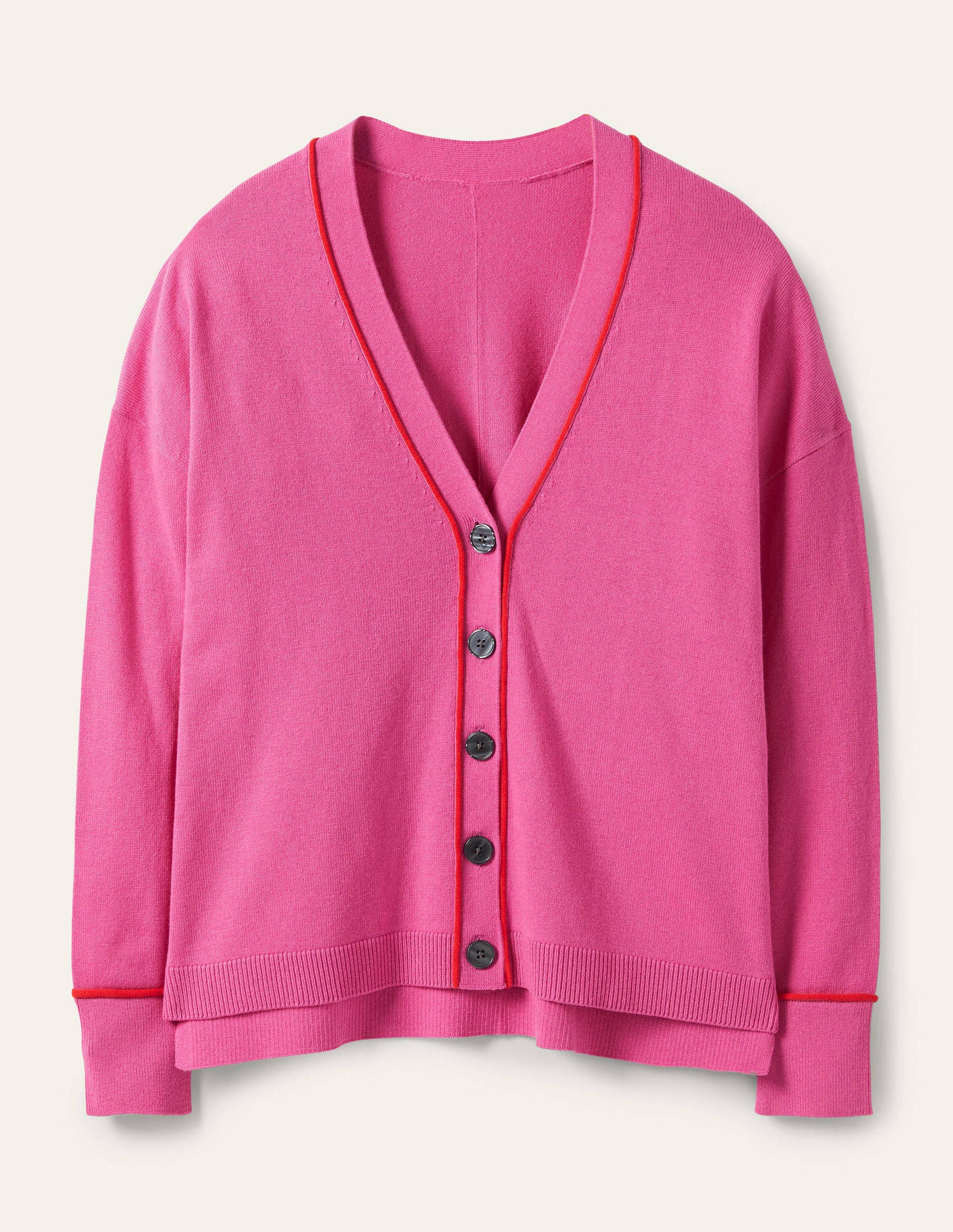 V-neck Relaxed Cardigan-Candy Pink-5