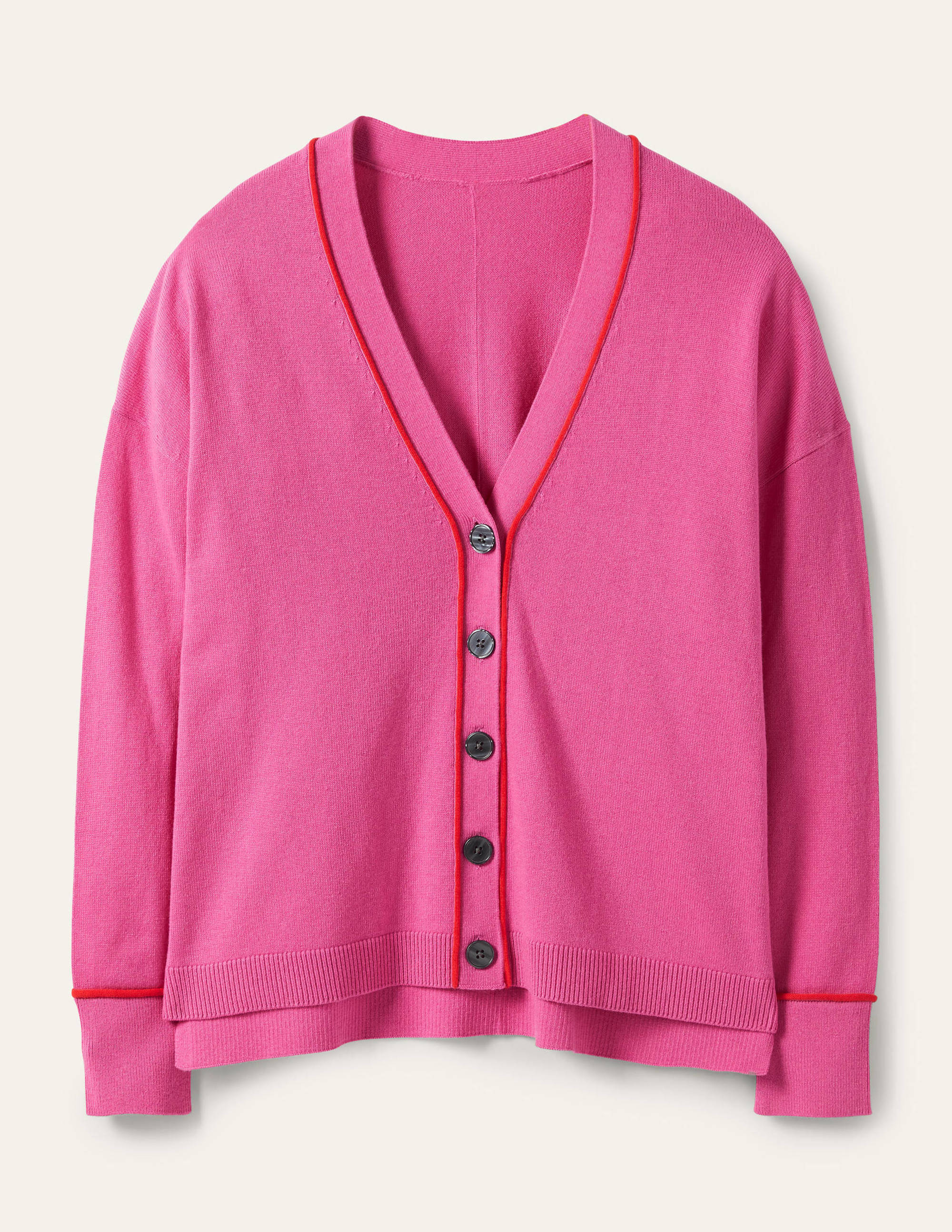 V-neck Relaxed Cardigan-Candy Pink - Image 5