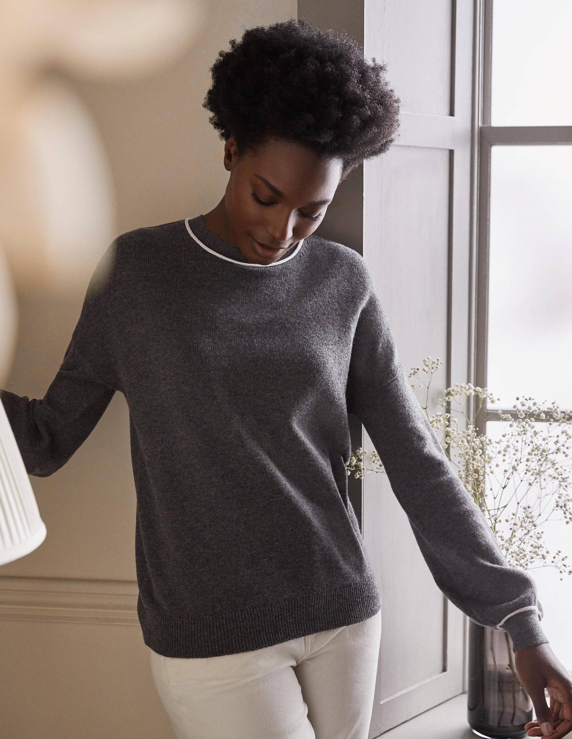 Oversized Crew Neck Jumper-Charcoal Melange-1