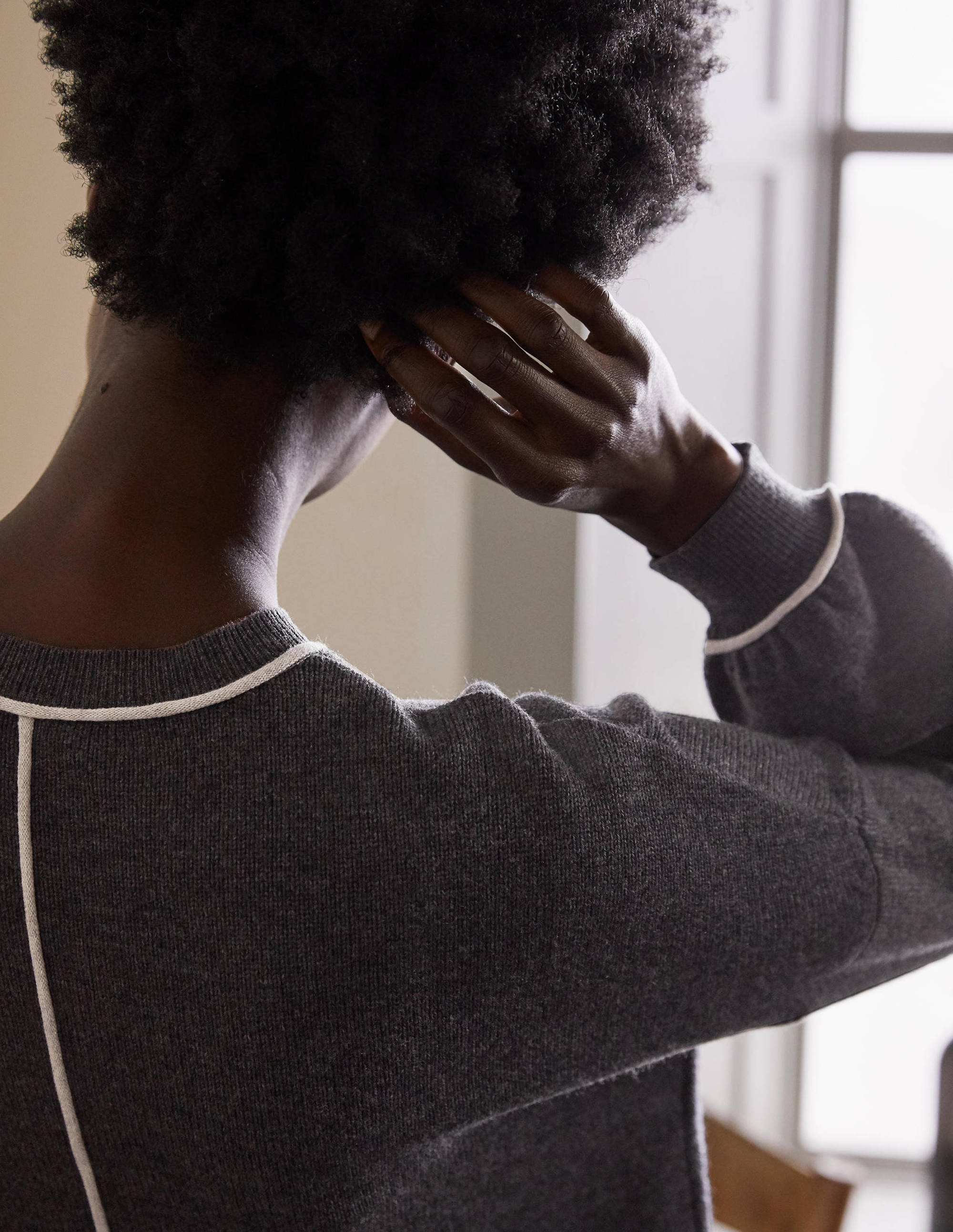 Oversized Crew Neck Jumper-Charcoal Melange - Image 2