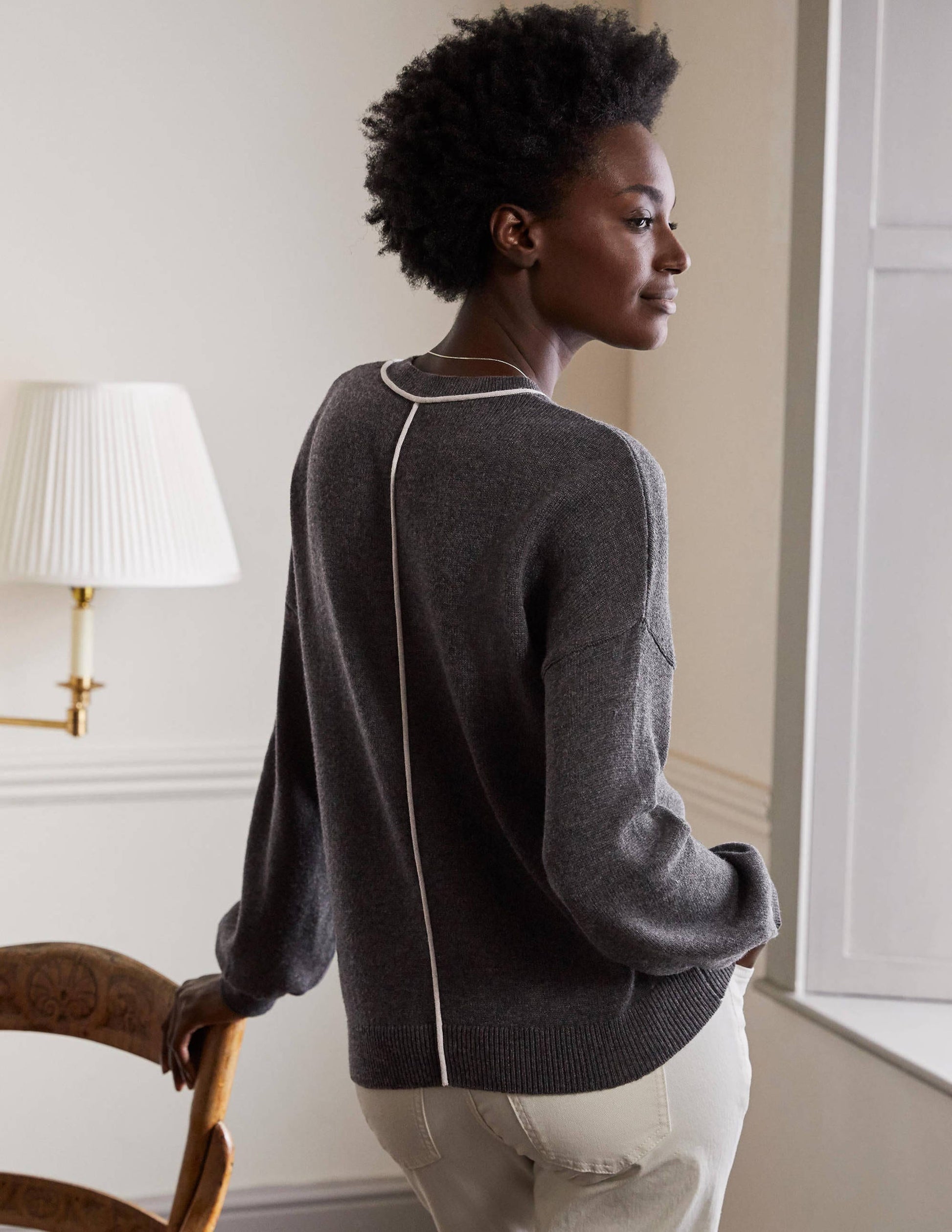 Oversized Crew Neck Jumper-Charcoal Melange-3