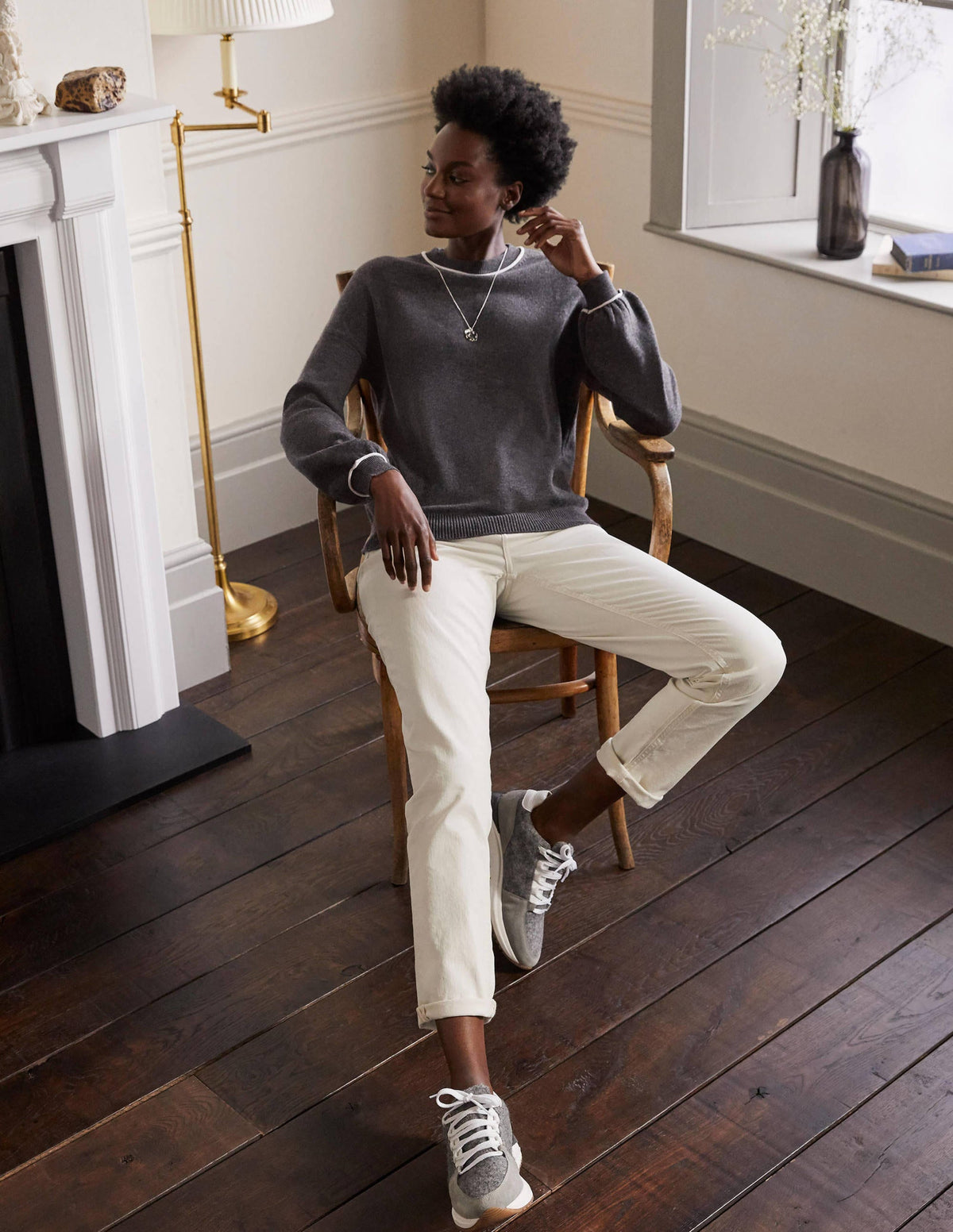 Oversized Crew Neck Jumper-Charcoal Melange - Image 4