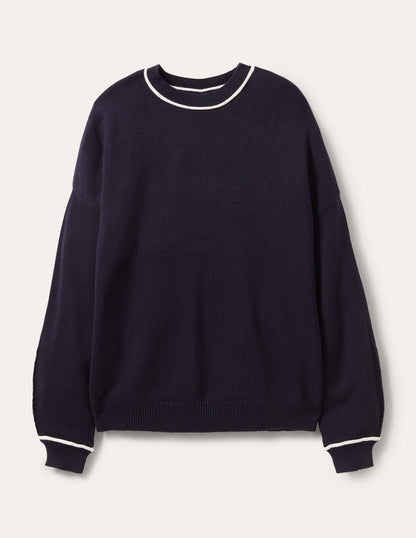 Oversized Crew Neck Jumper-Navy-5