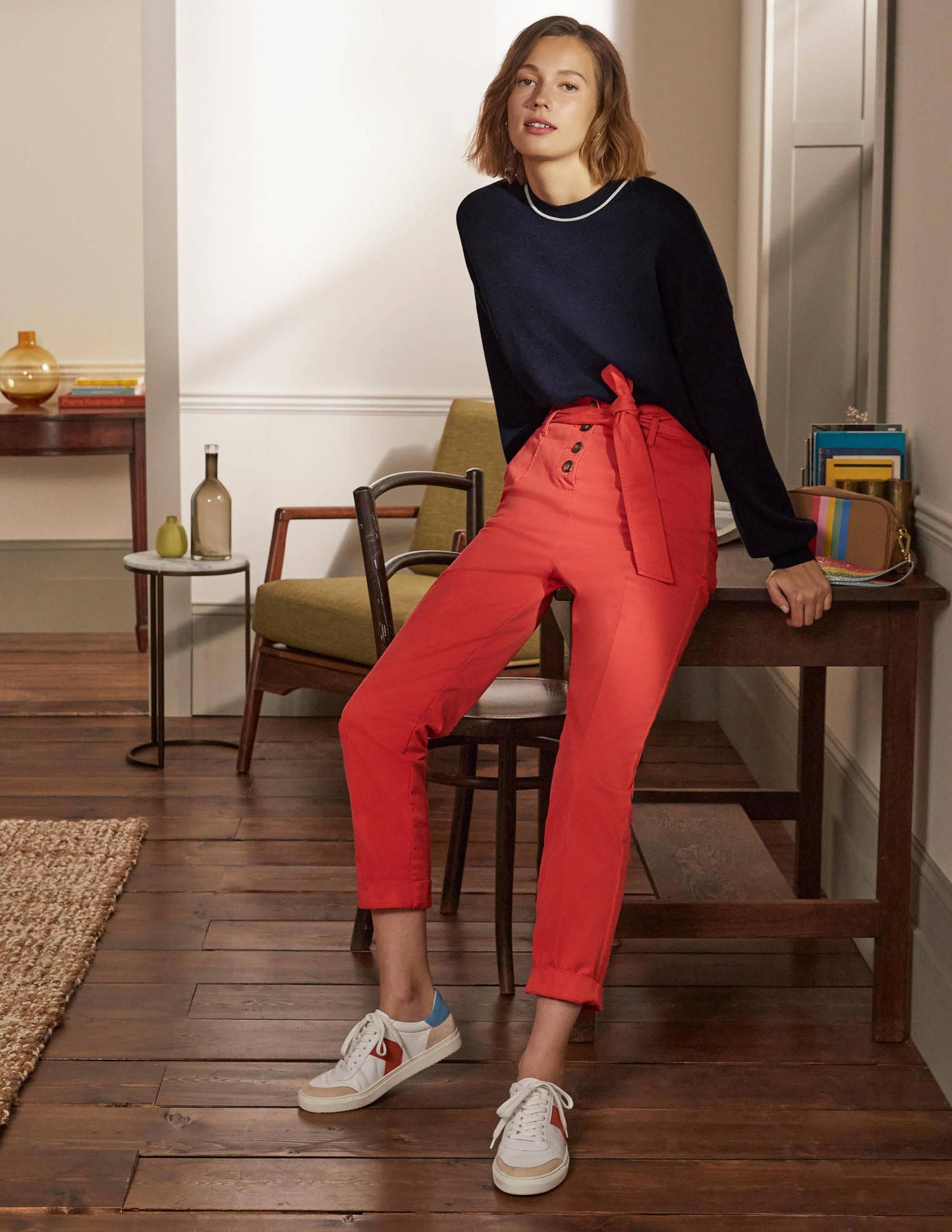 Oversized Crew Neck Jumper-Navy