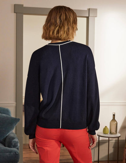 Oversized Crew Neck Jumper-Navy-3