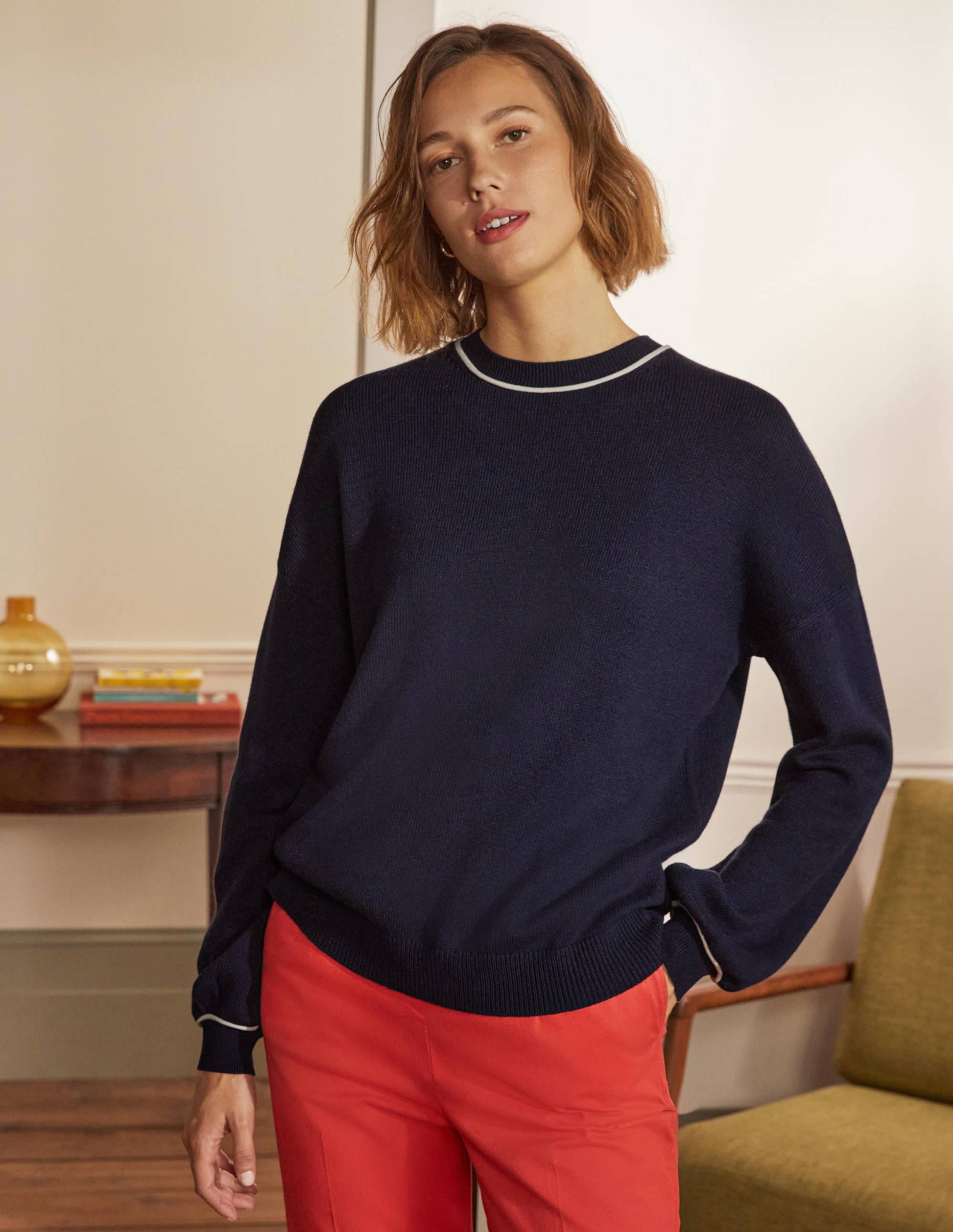 Oversized Crew Neck Jumper-Navy-4