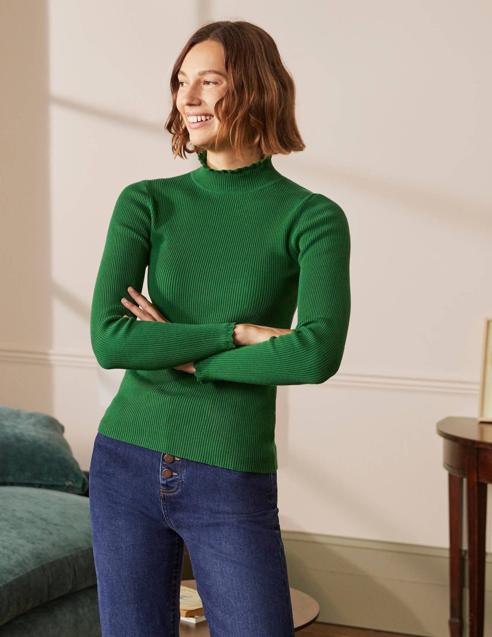 Scallop High Neck Jumper-Conifer-1