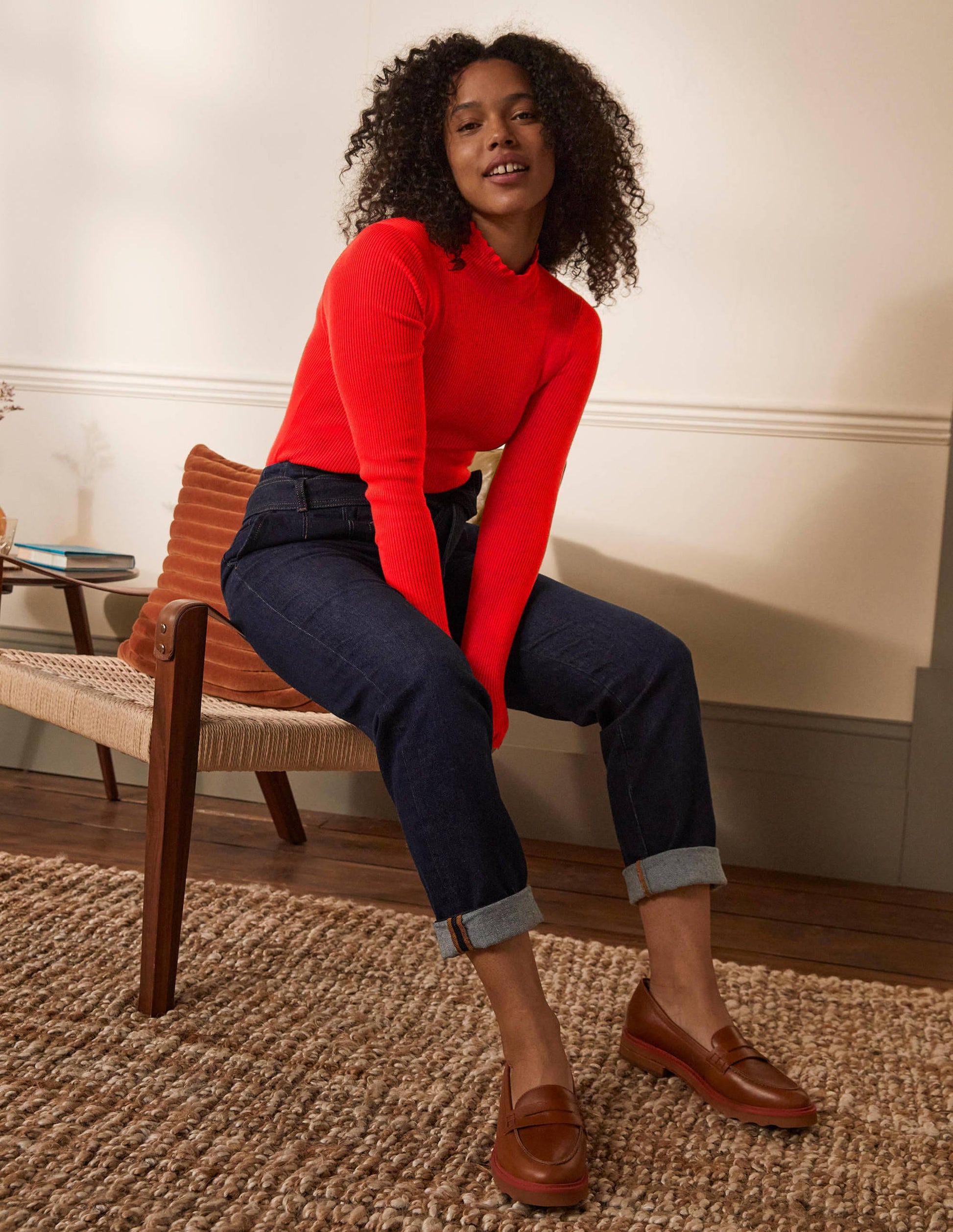 Scallop High Neck Jumper-Cherry Red-1
