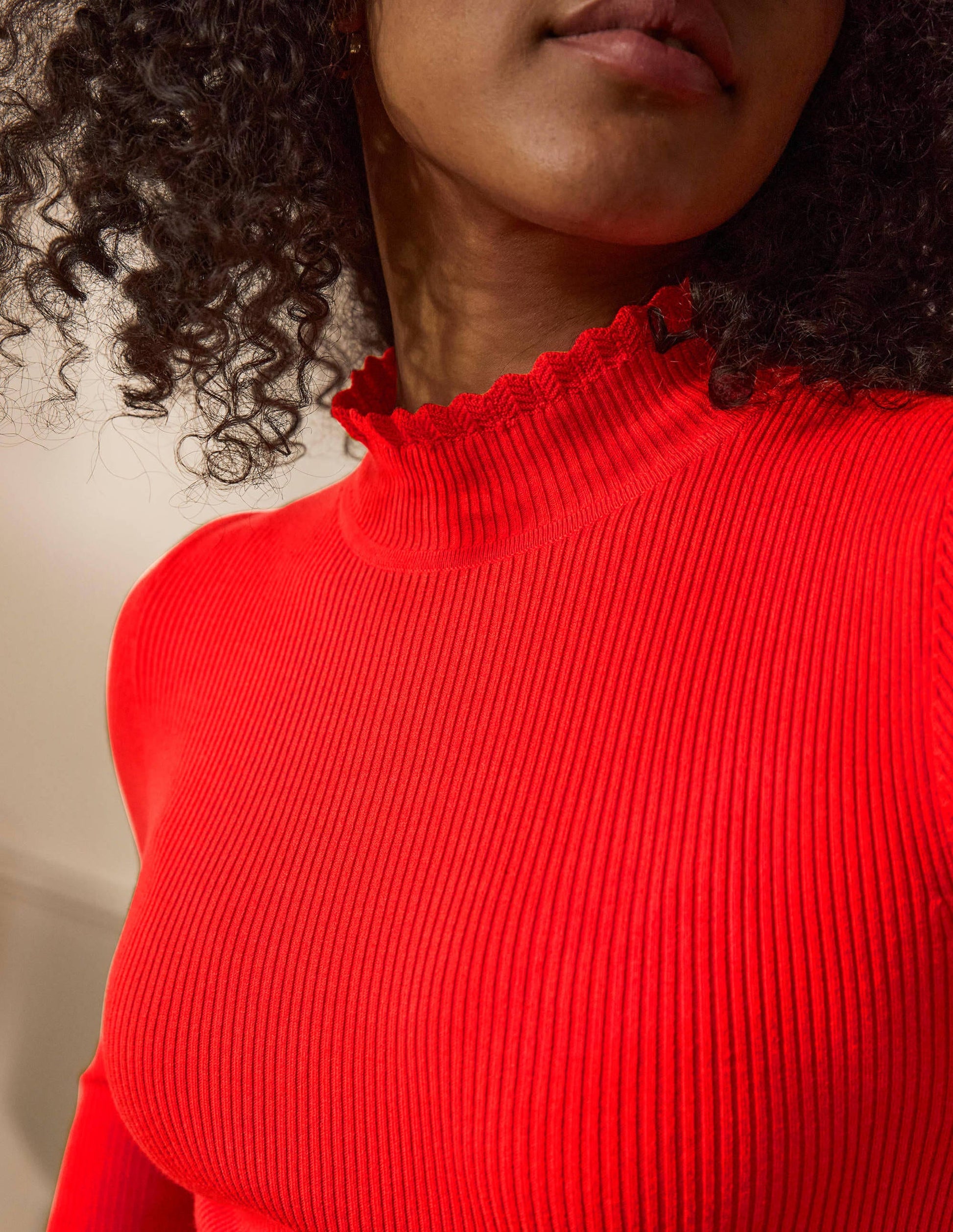 Scallop High Neck Jumper-Cherry Red-2