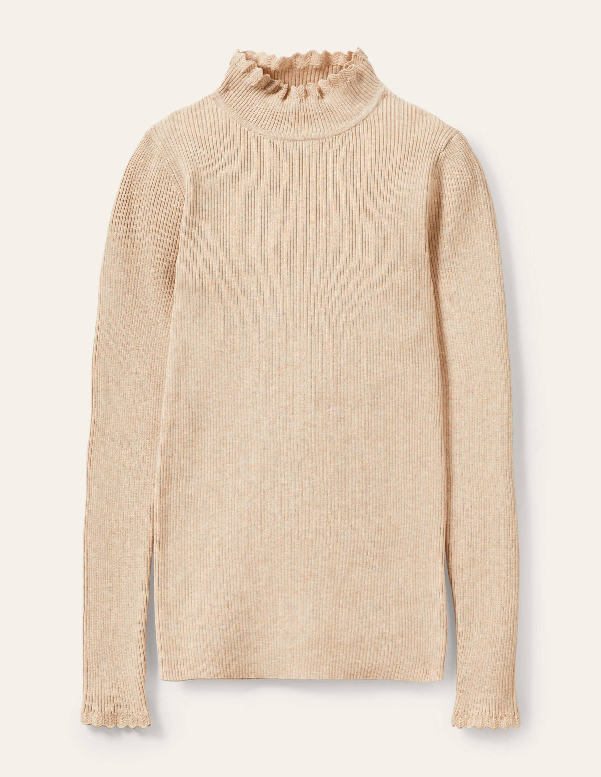 Scallop High Neck Jumper-Oatmeal Melange-5