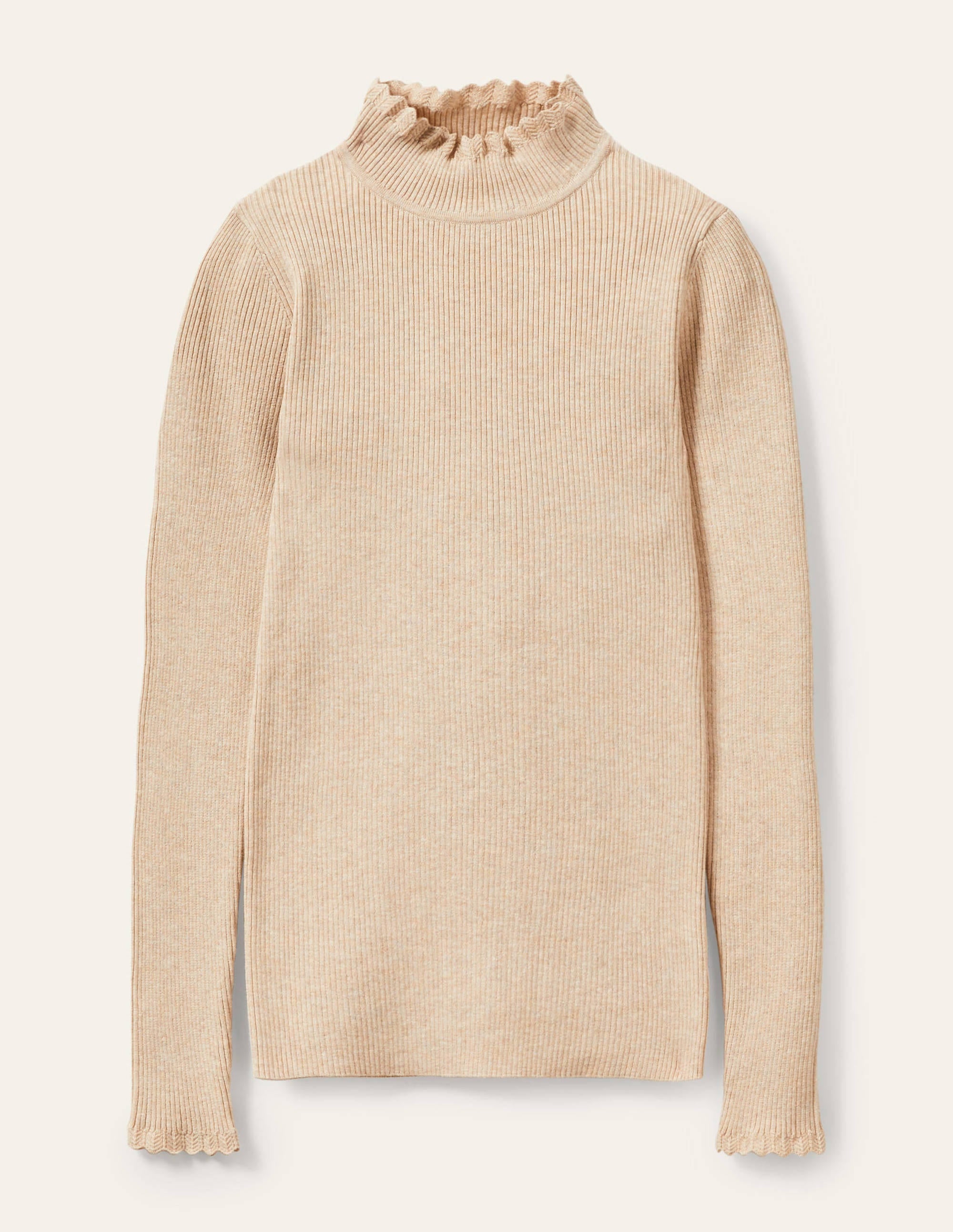 Scallop High Neck Jumper-Oatmeal Melange - Image 5