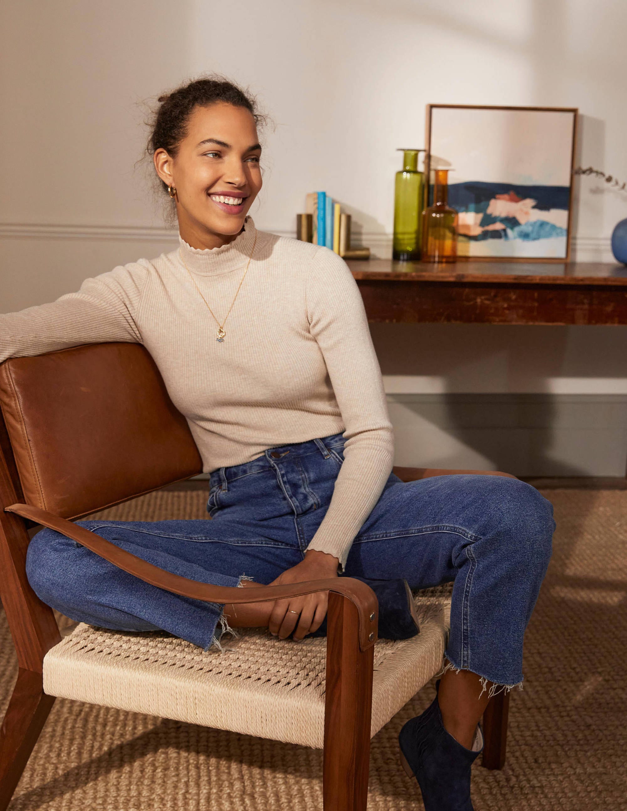 Scallop High Neck Jumper-Oatmeal Melange - Image 1