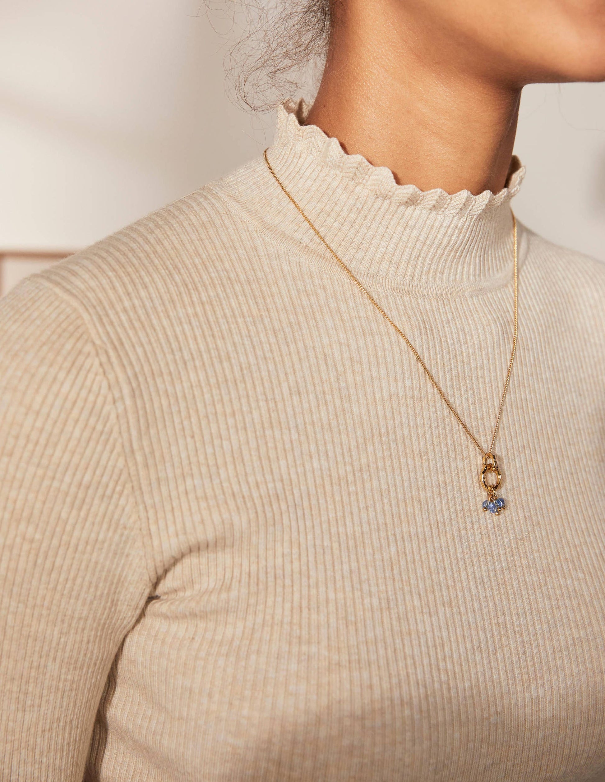 Scallop High Neck Jumper-Oatmeal Melange-2