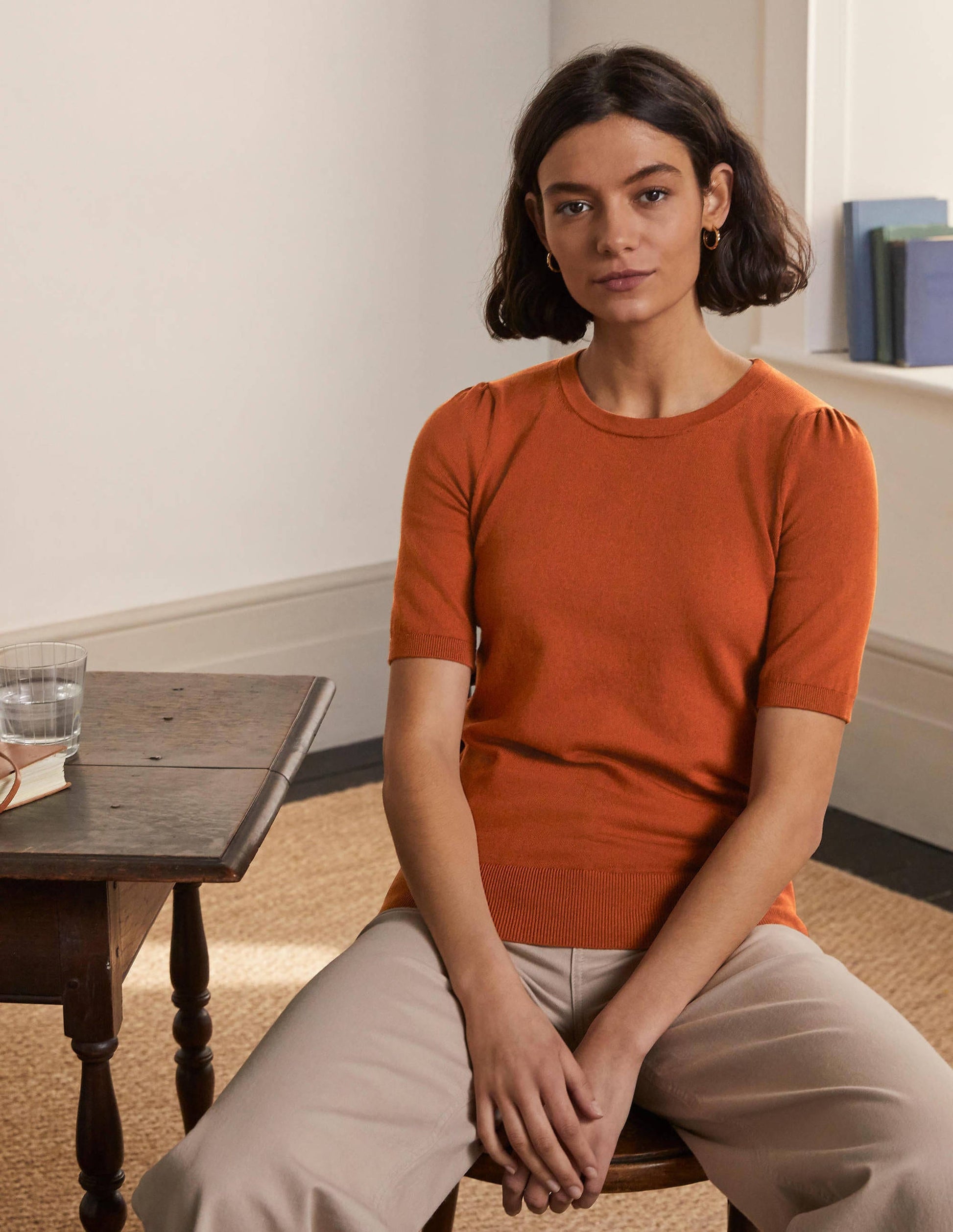 Cotton Crew Knitted Top-Rust-2