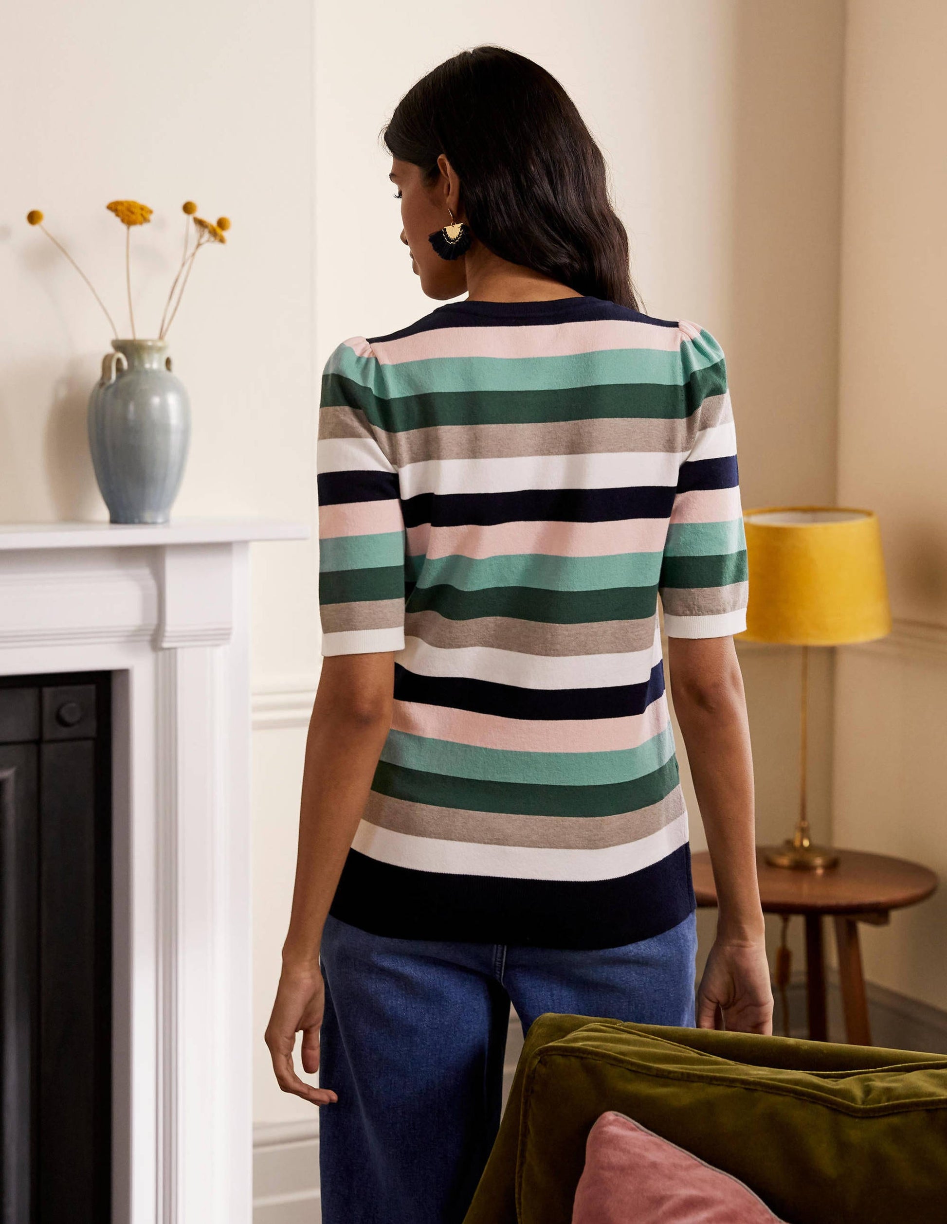 Cotton Crew Knitted Top-Palm Leaf, Multi Stripe-3