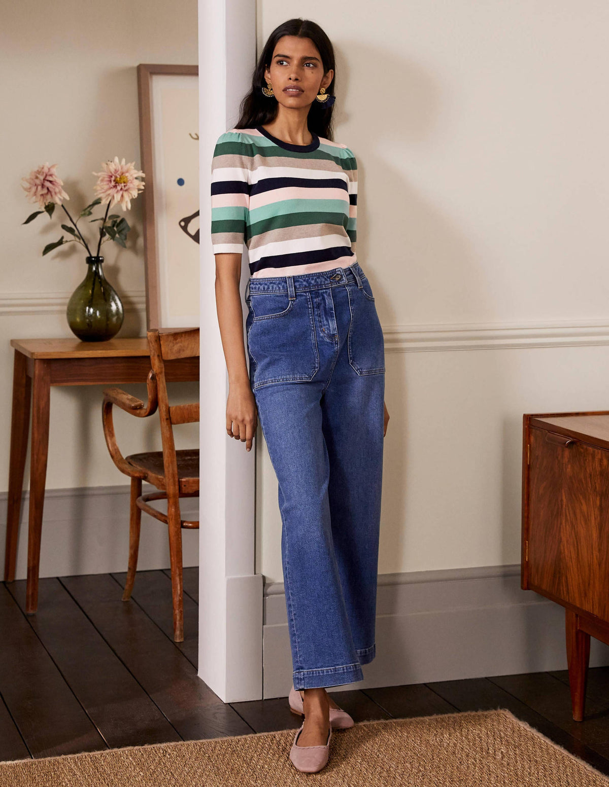Cotton Crew Knitted Top-Palm Leaf, Multi Stripe - Image 4