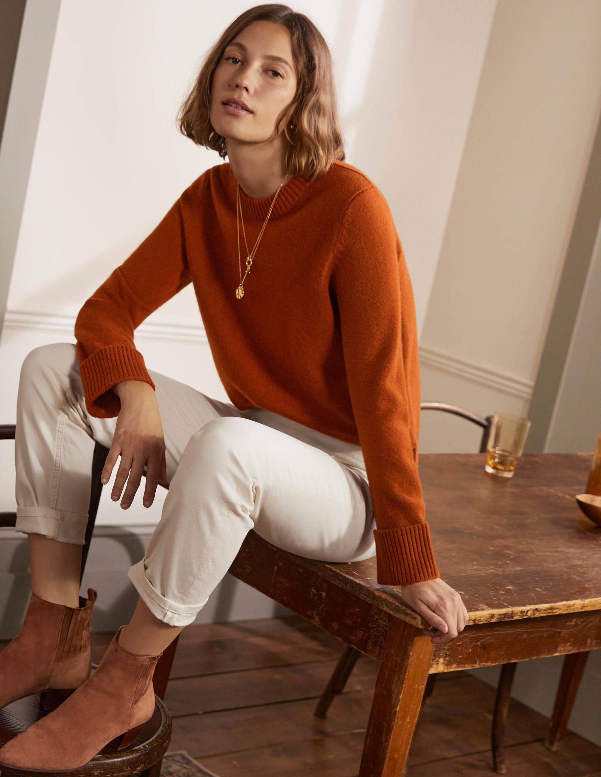 Cashmere Cuff Detail Jumper-Carnelian Red - Image 1