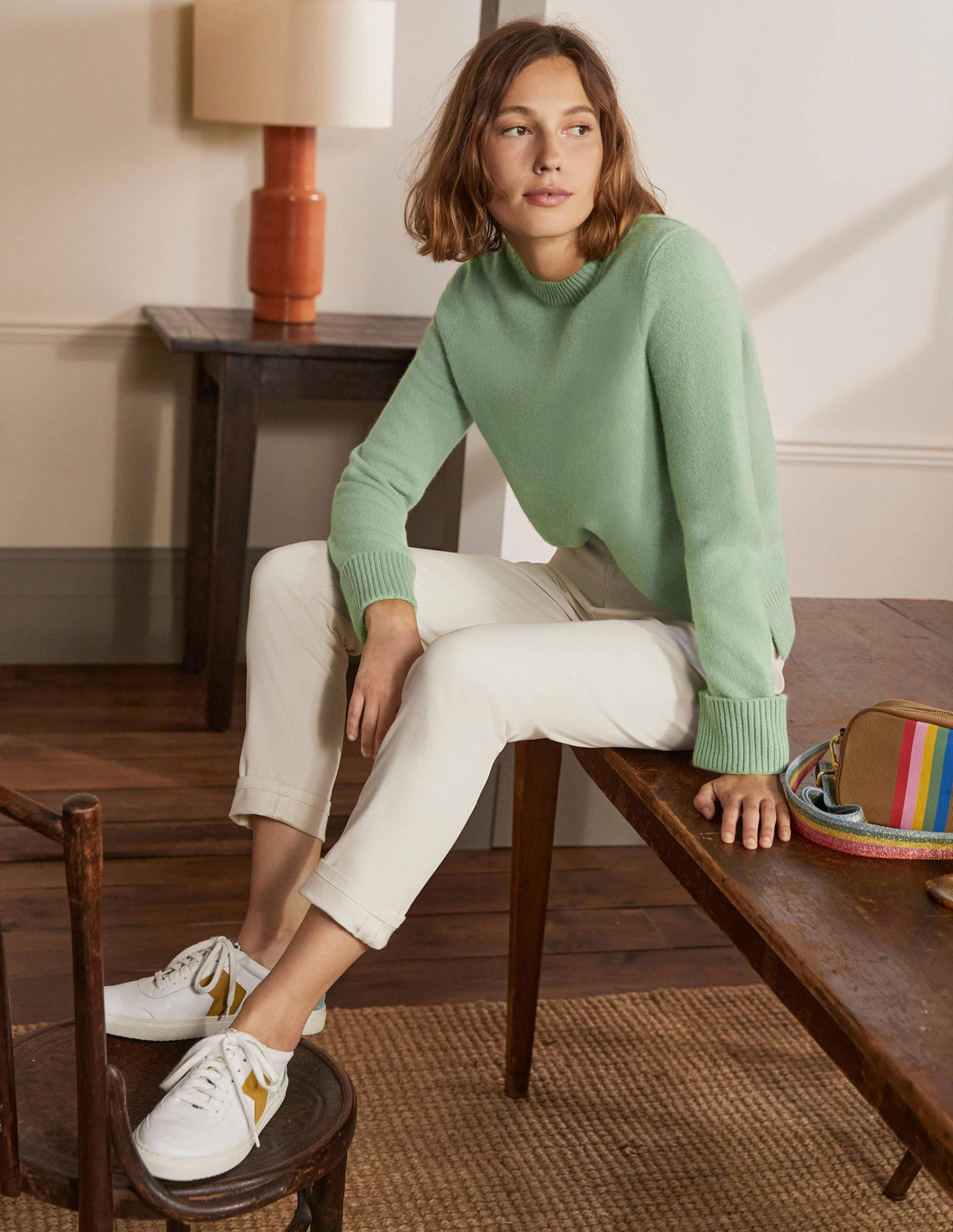 Cashmere Cuff Detail Jumper-Peridot Green - Image 1