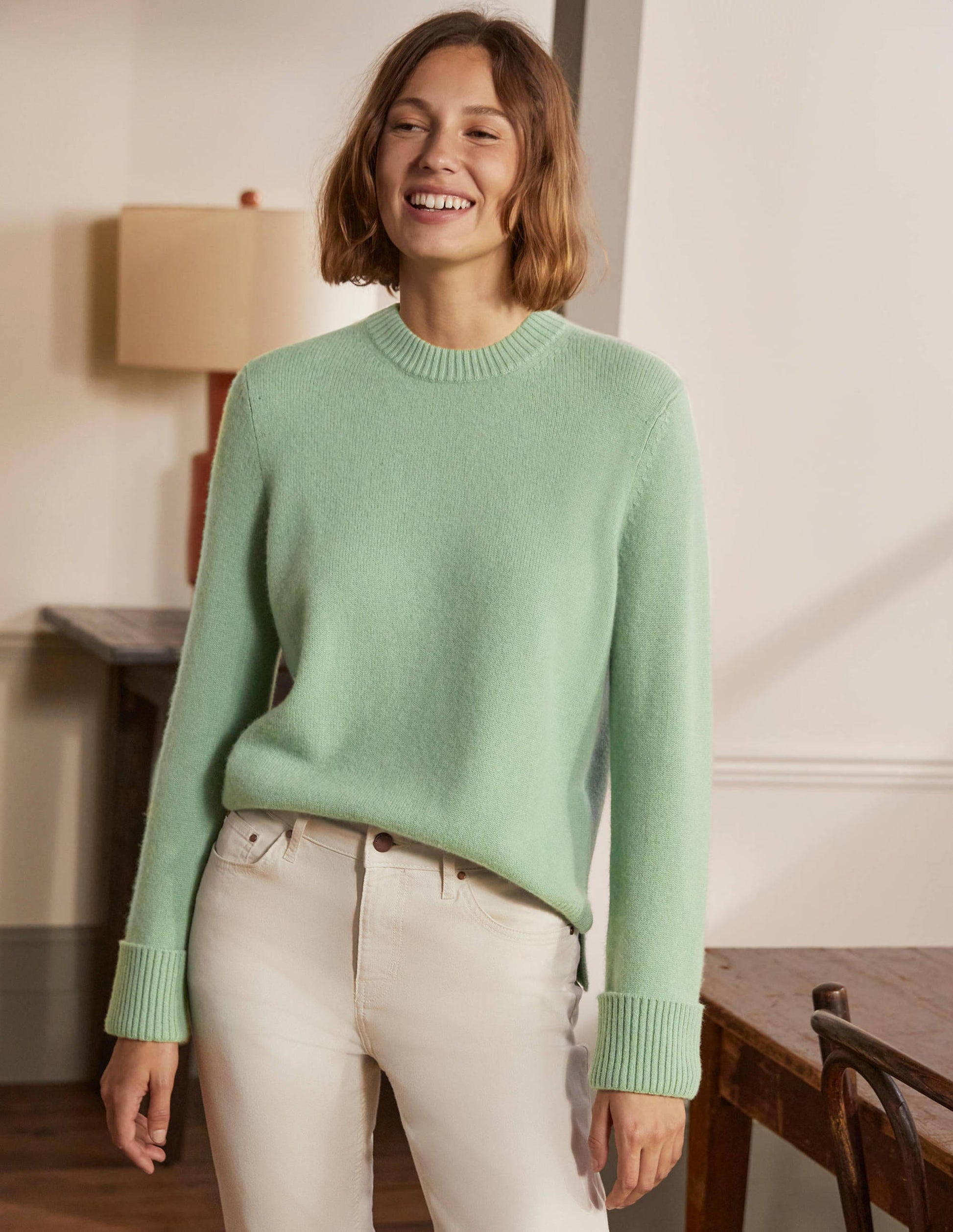 Cashmere Cuff Detail Jumper-Peridot Green-4