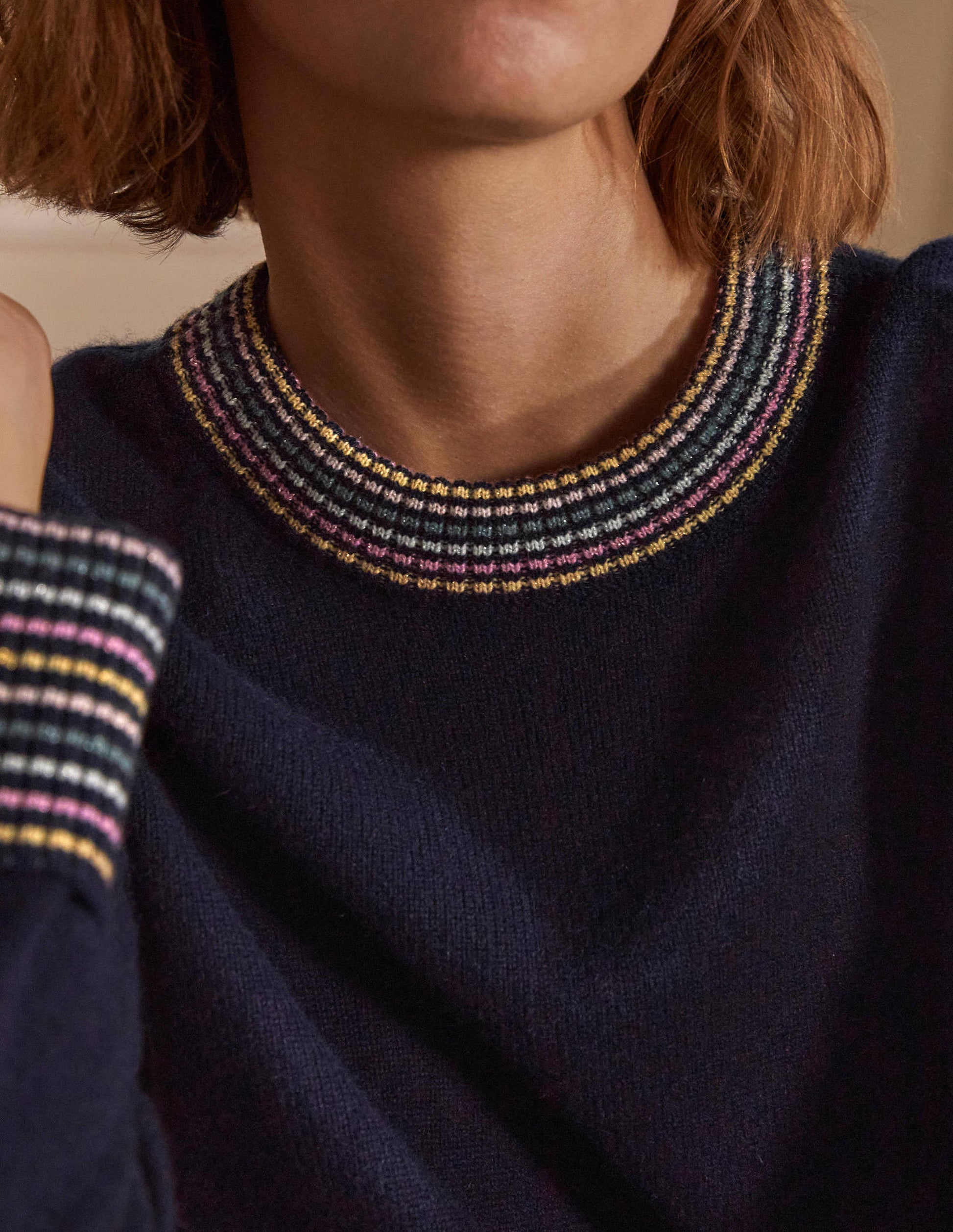 Cashmere Cuff Detail Jumper-Navy-2