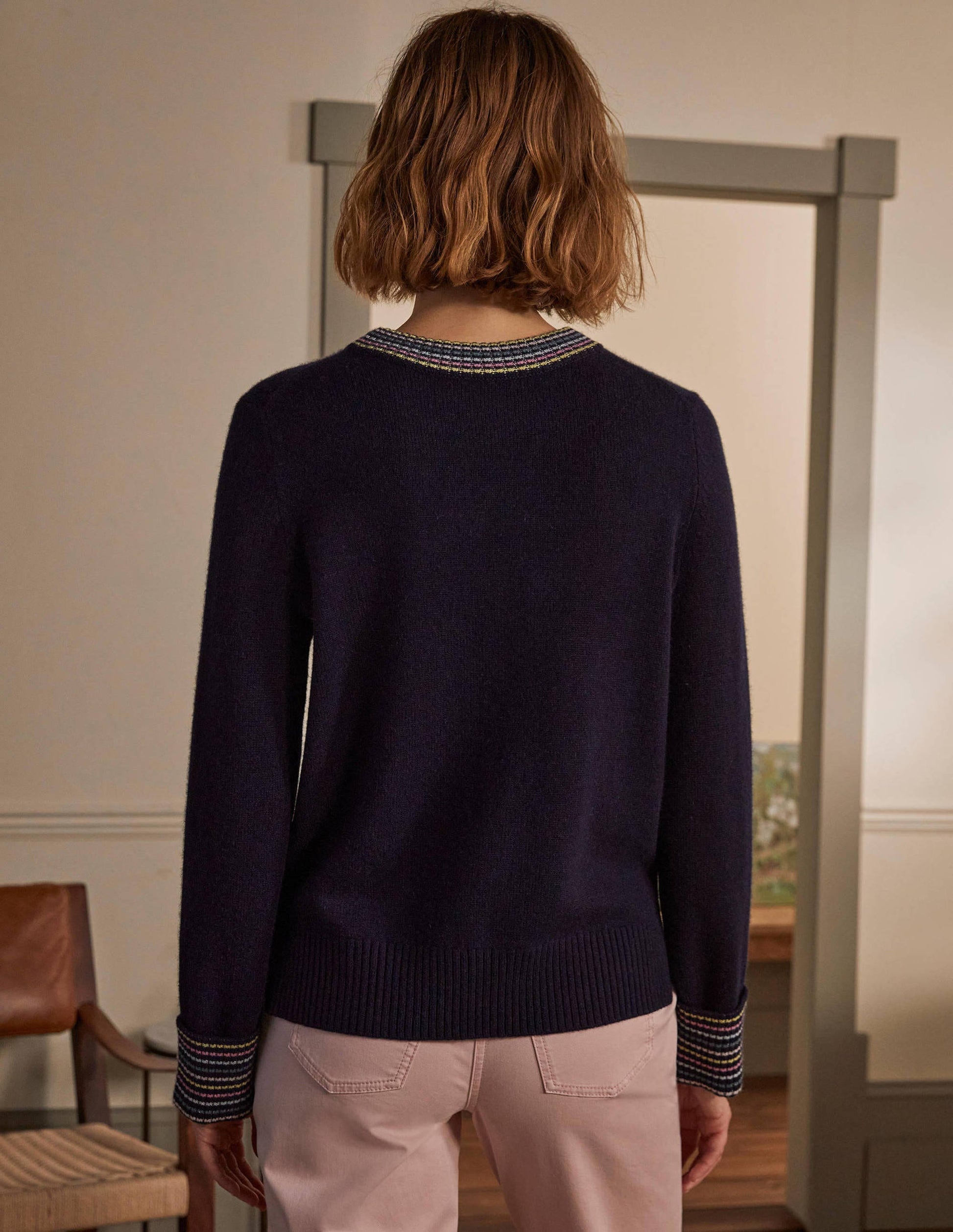 Cashmere Cuff Detail Jumper-Navy-3