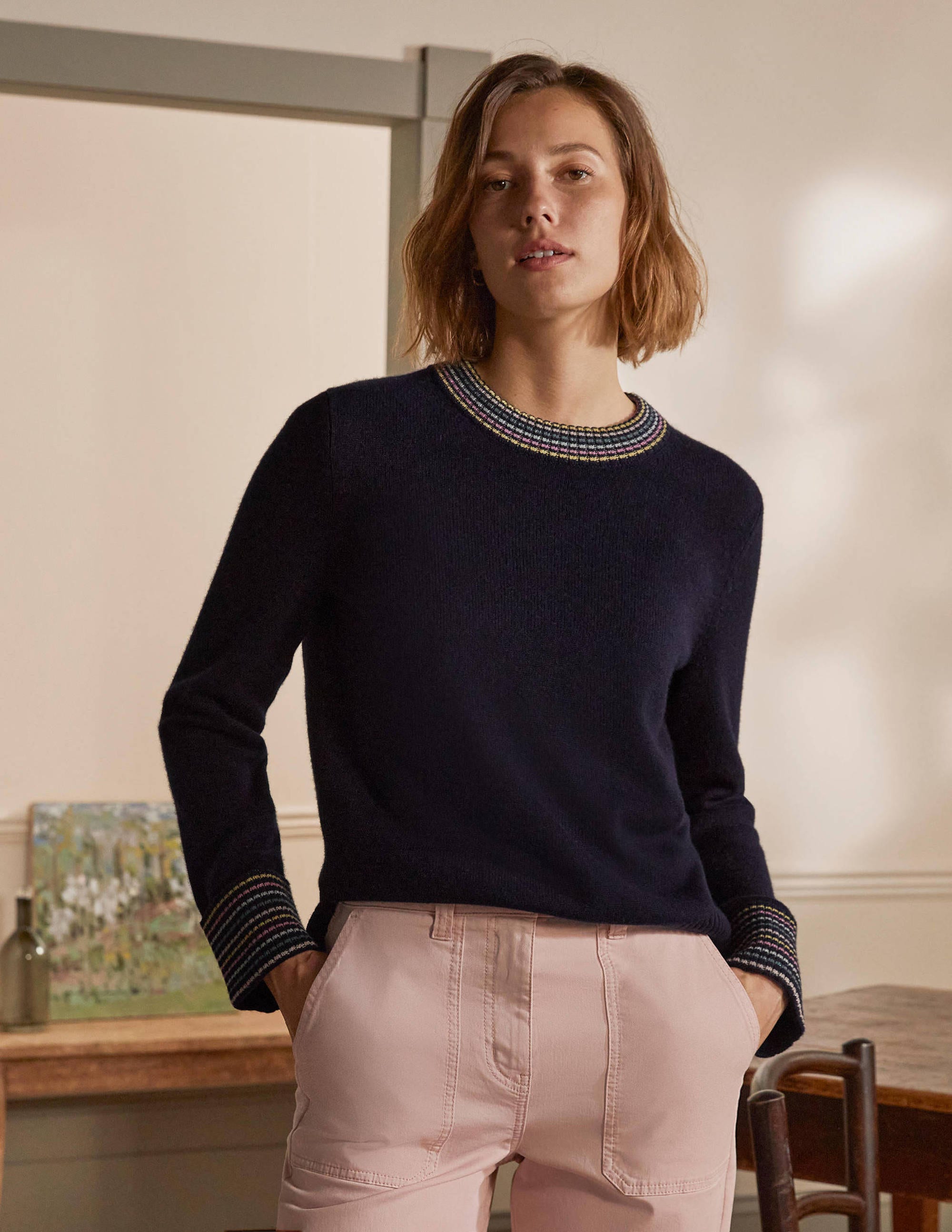 Cashmere Cuff Detail Jumper-Navy - Image 4