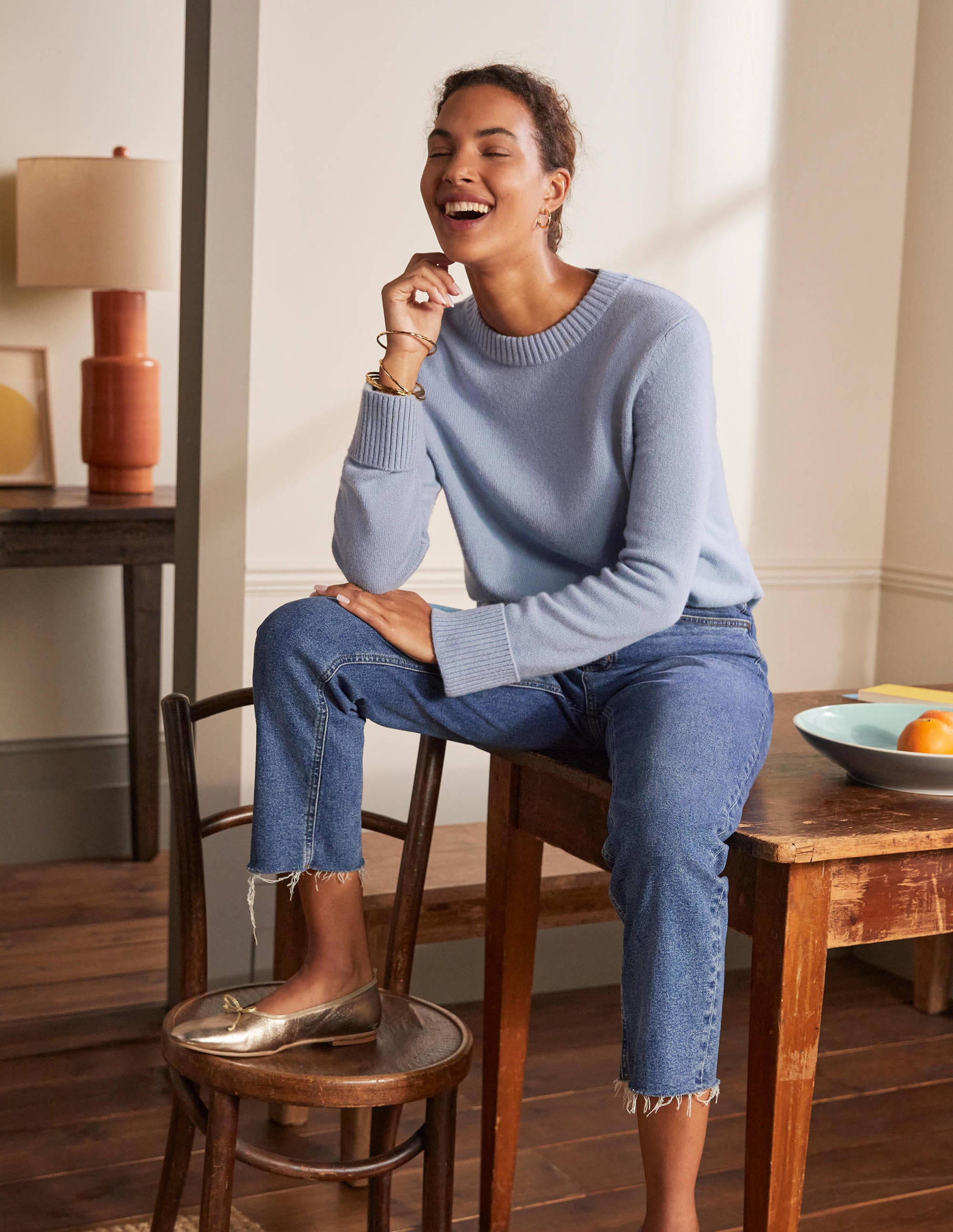 Cashmere Cuff Detail Jumper-Lapis Light Blue - Image 1