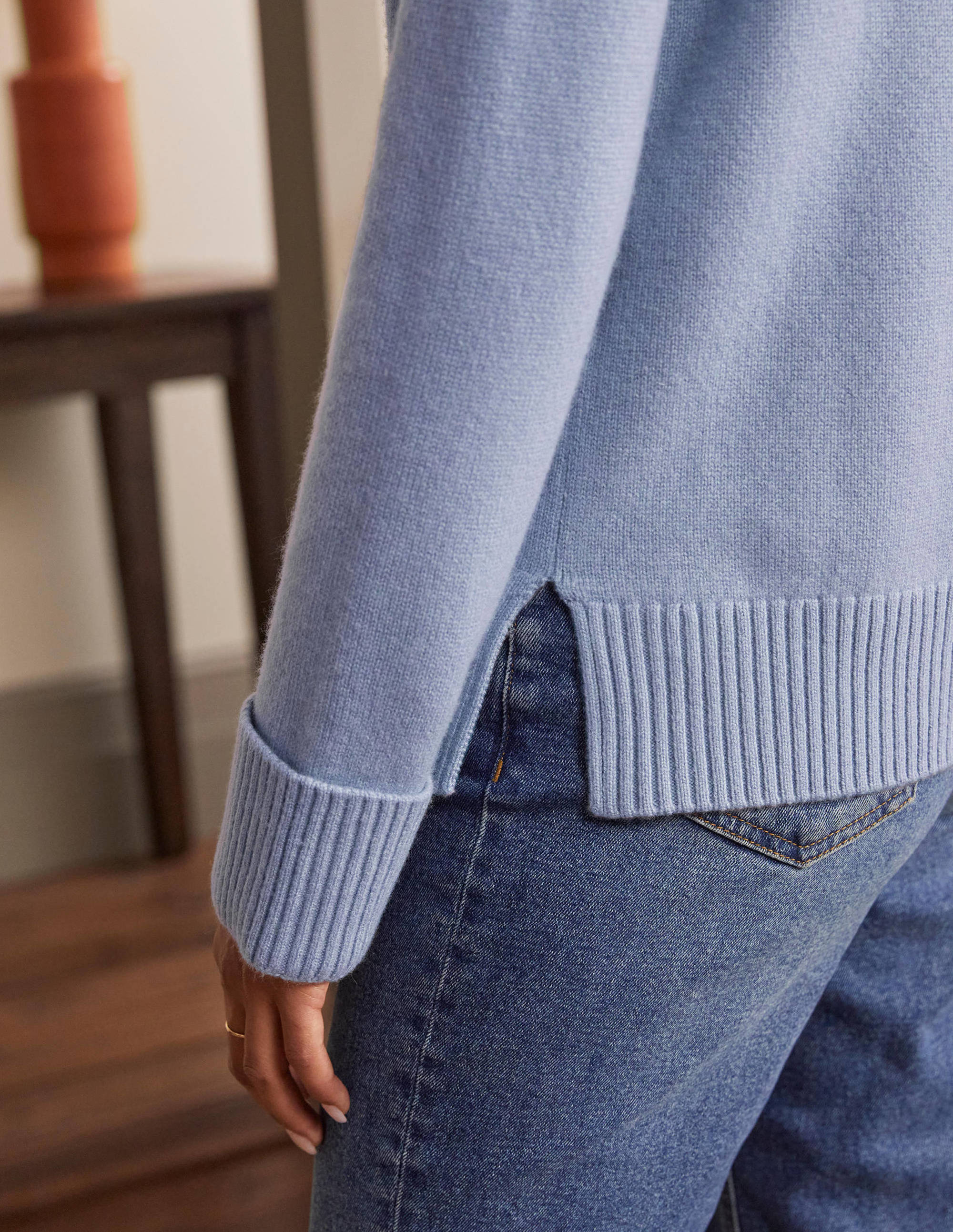 Cashmere Cuff Detail Jumper-Lapis Light Blue - Image 2