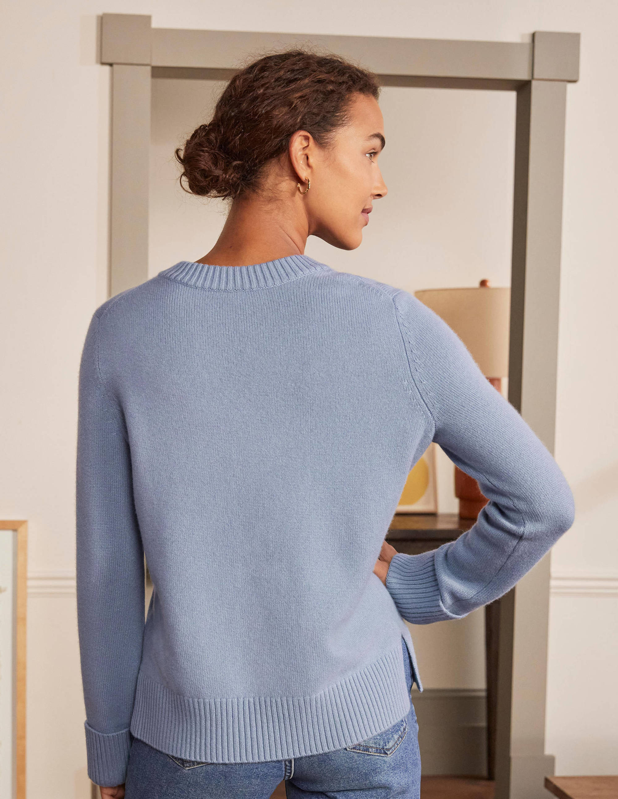 Cashmere Cuff Detail Jumper-Lapis Light Blue - Image 3