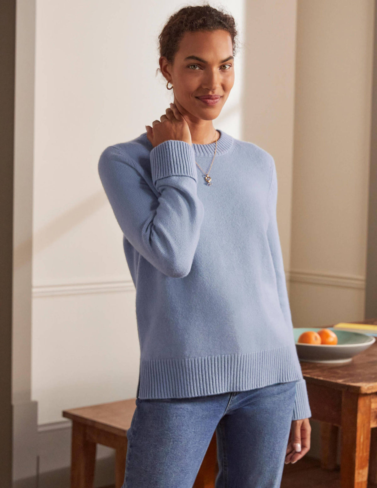 Cashmere Cuff Detail Jumper-Lapis Light Blue - Image 4