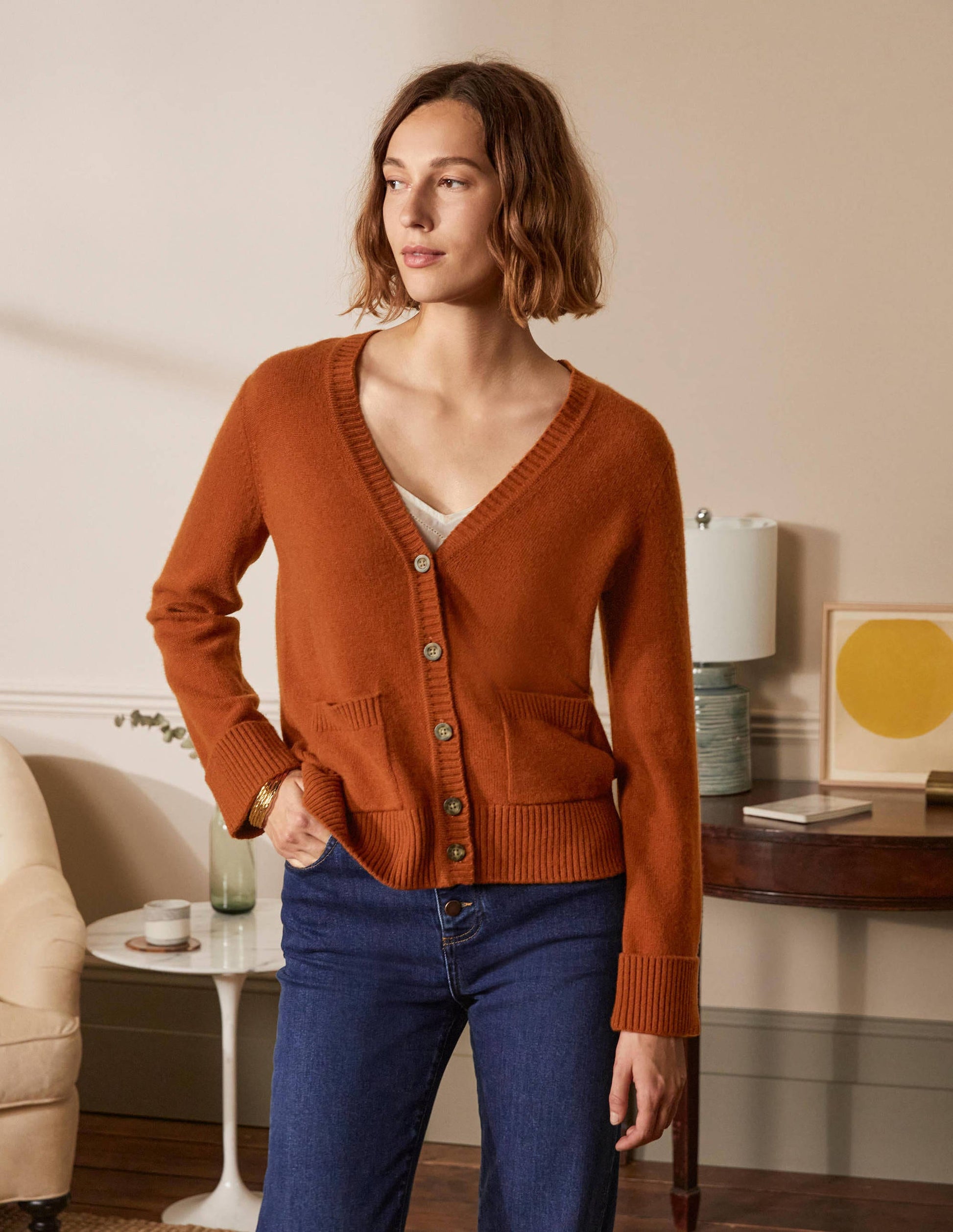 Cashmere Cuff Detail Cardigan-Carnelian Red-1