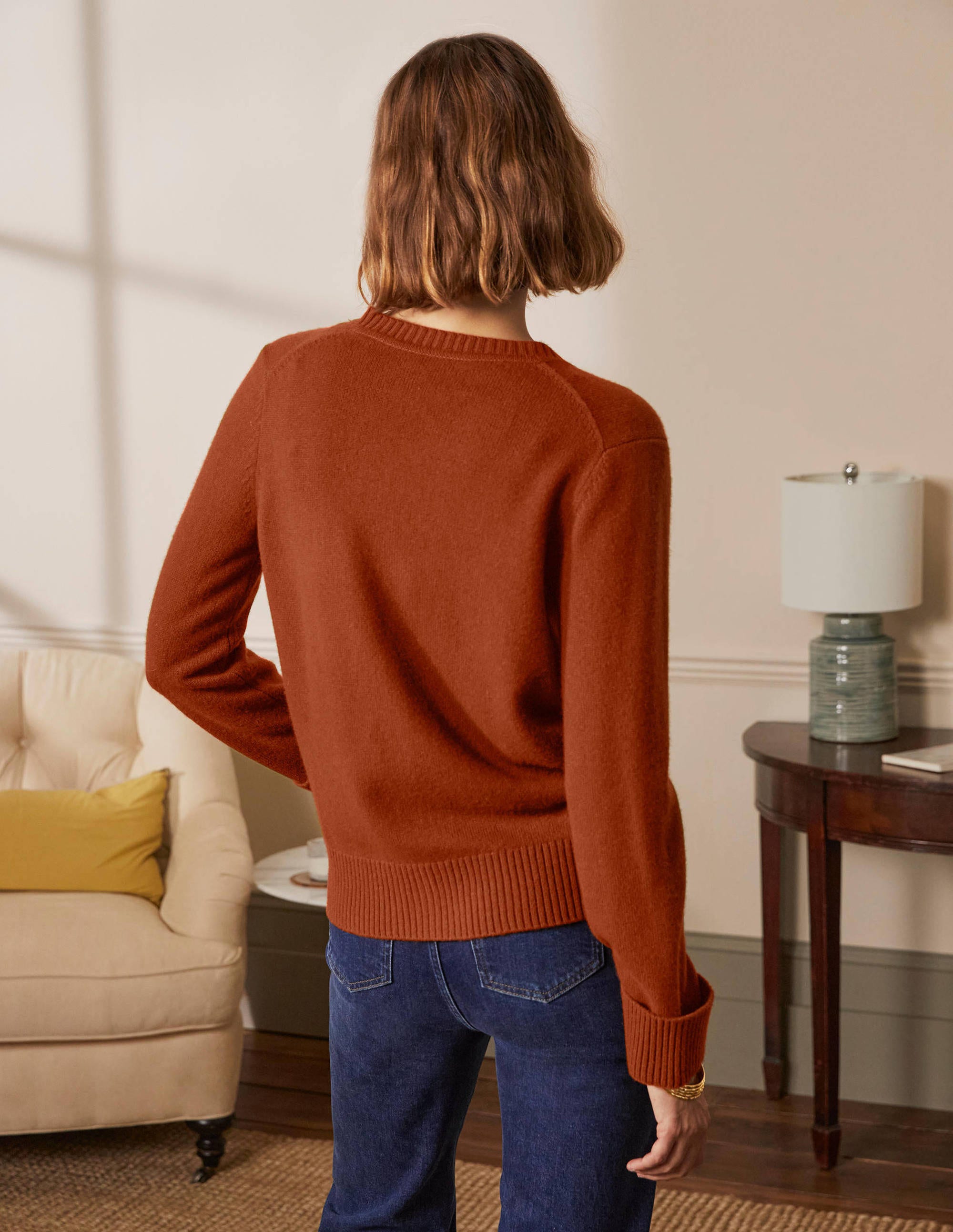 Cashmere Cuff Detail Cardigan-Carnelian Red - Image 3