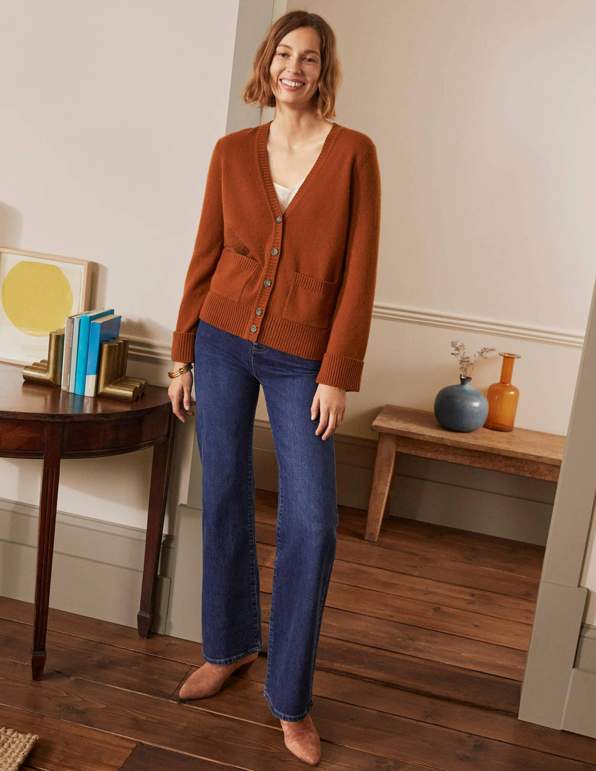 Cashmere Cuff Detail Cardigan-Carnelian Red-4