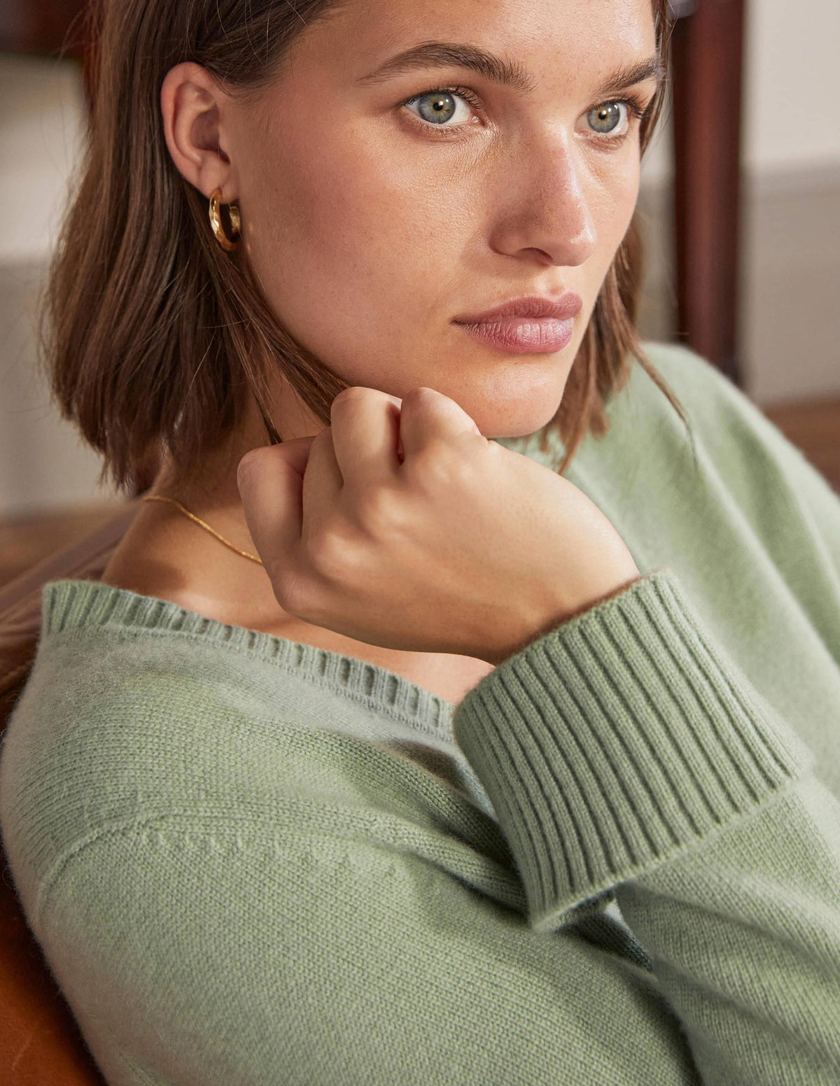 Cashmere Cuff Detail Cardigan-Peridot Green - Image 2